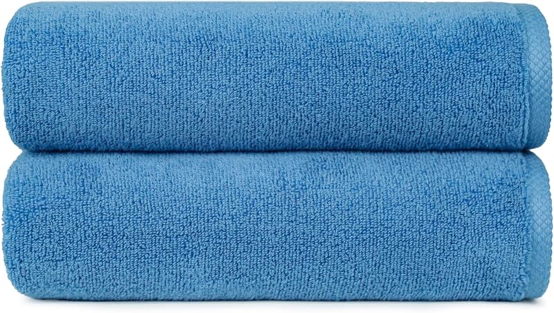 Amazon Basics Toalla de baño extragrande de secado rápido de 2 piezas, 100% algodón, 54" x 30", azul lago