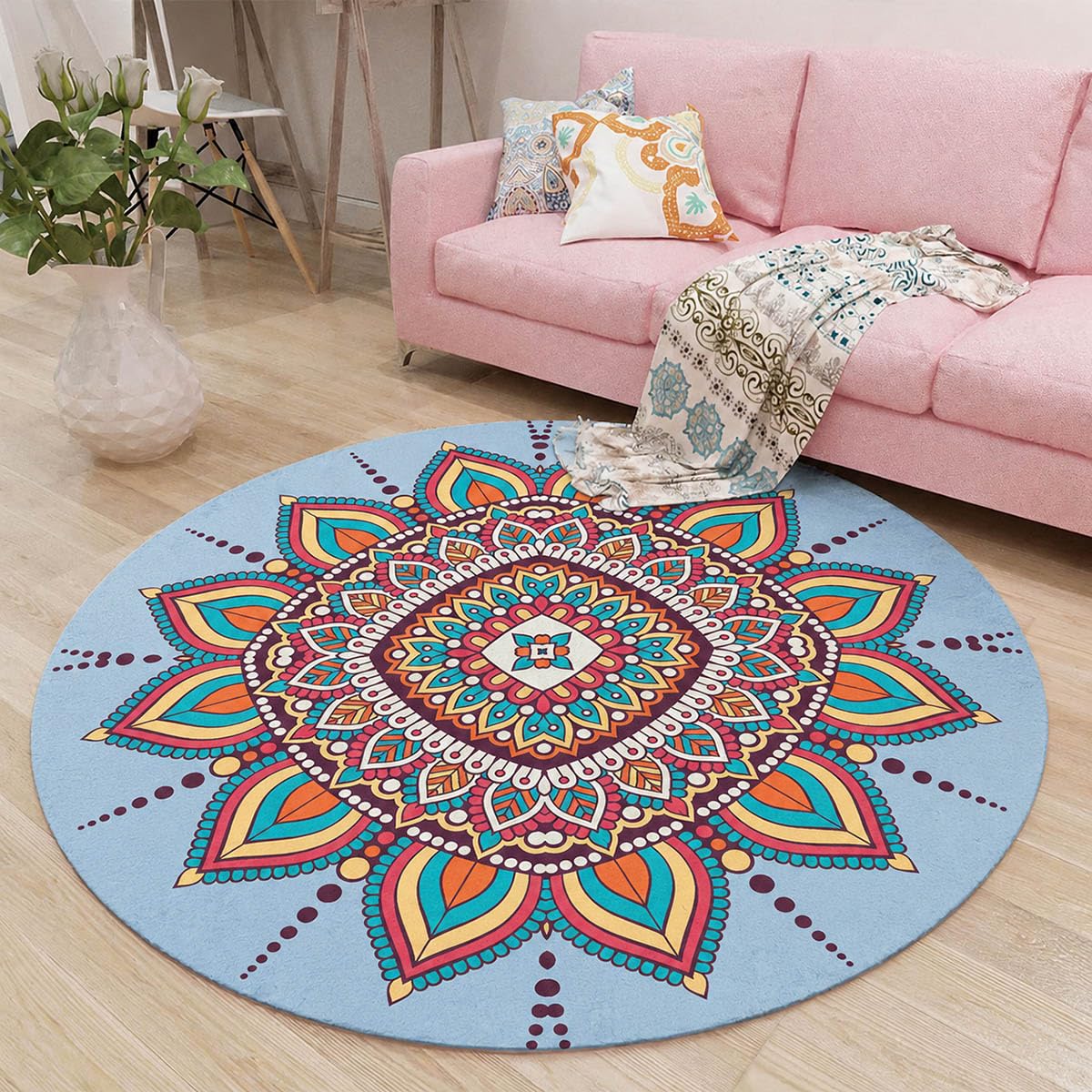 Tapis rond lavable SSWH pour balcon et salle à manger contemporaine