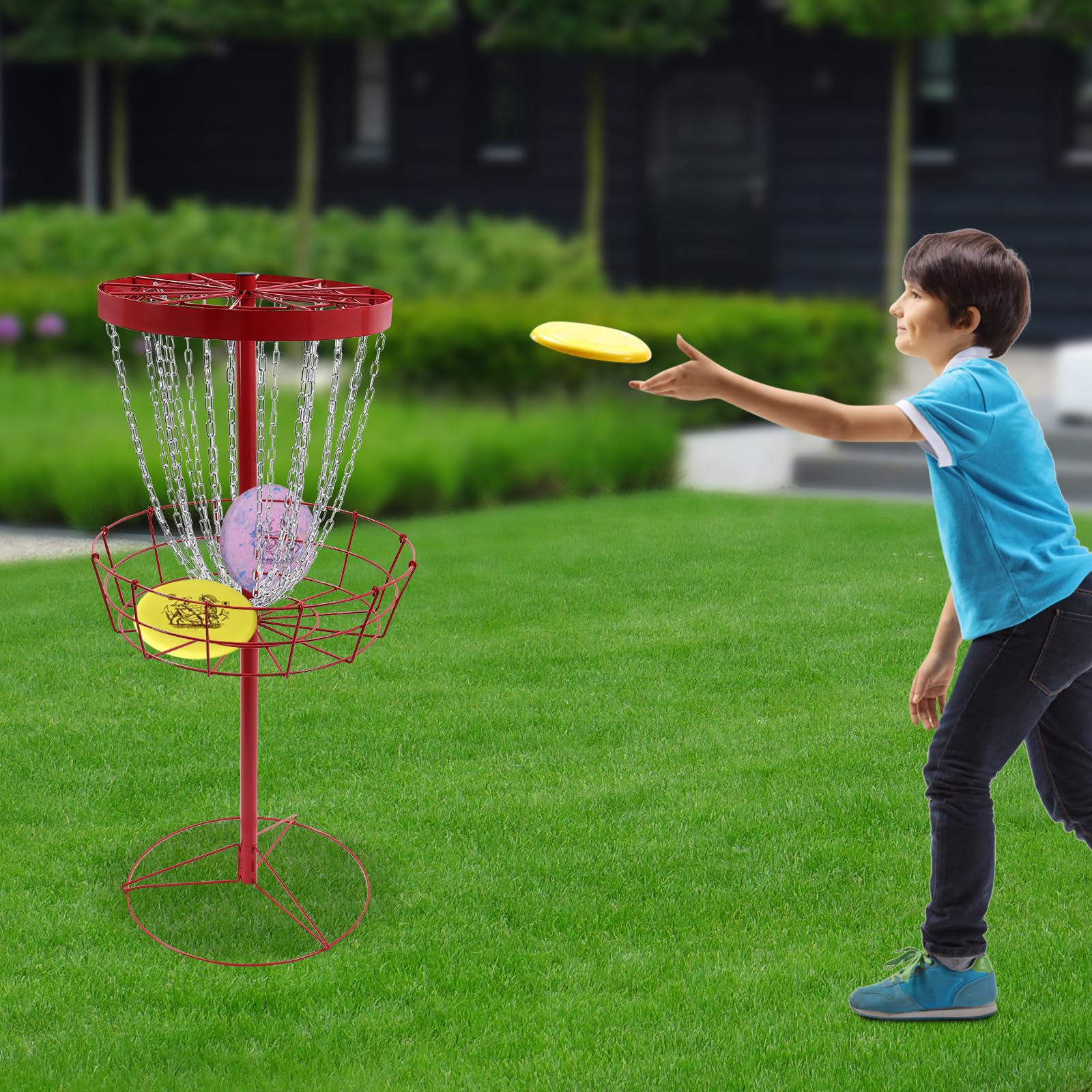 Cesta de golf de disco, altura 132 cm, cadena de doble capa, portátil, portátil, cesta de golf de disco para principiantes, personas mayores