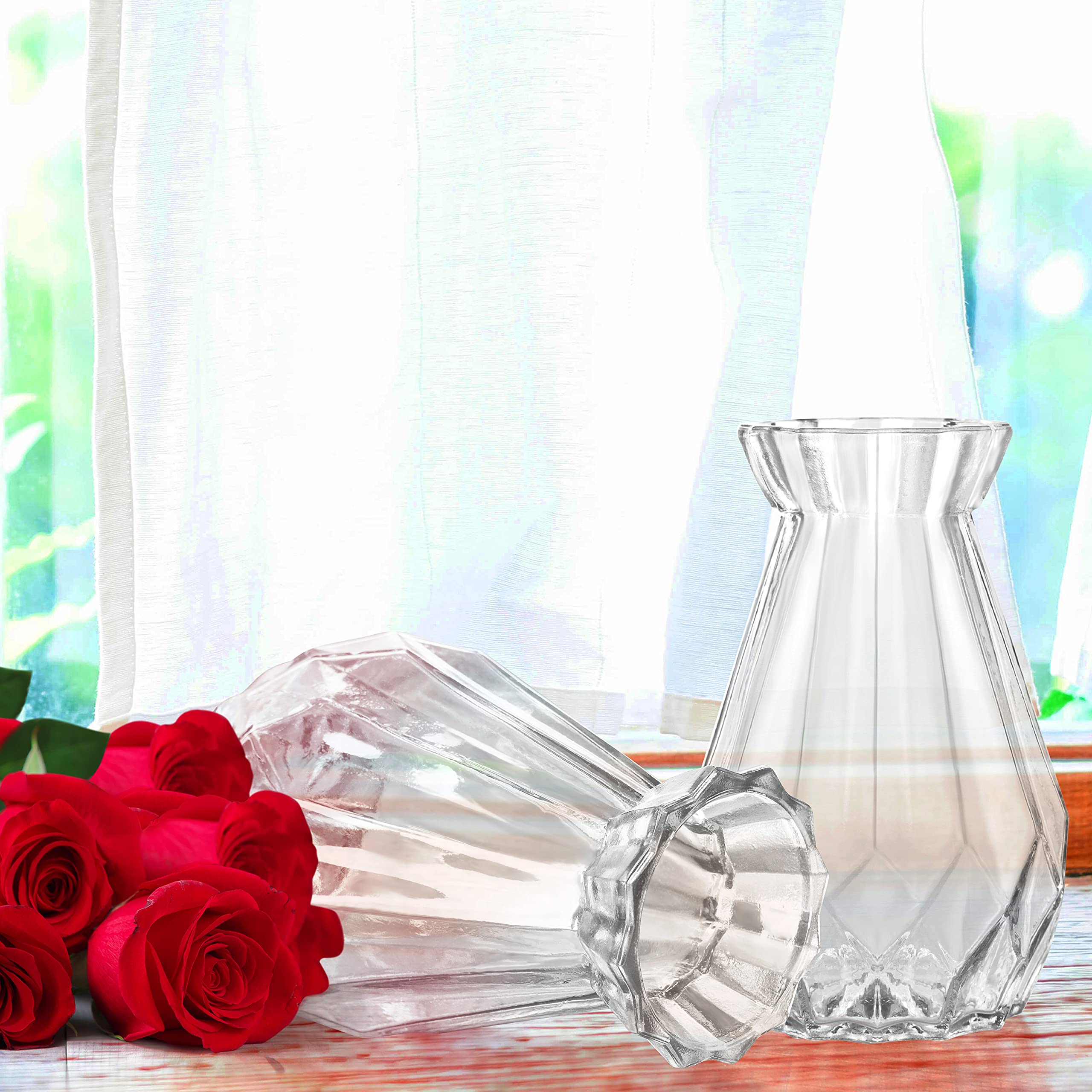 Lot De 2 Vases Transparents En Cristal - 15 Cm Haut - Vases Verre Cylindriques Modernes Pour Fleurs Fraîches Ou Séchées - Idéal Centre De Table