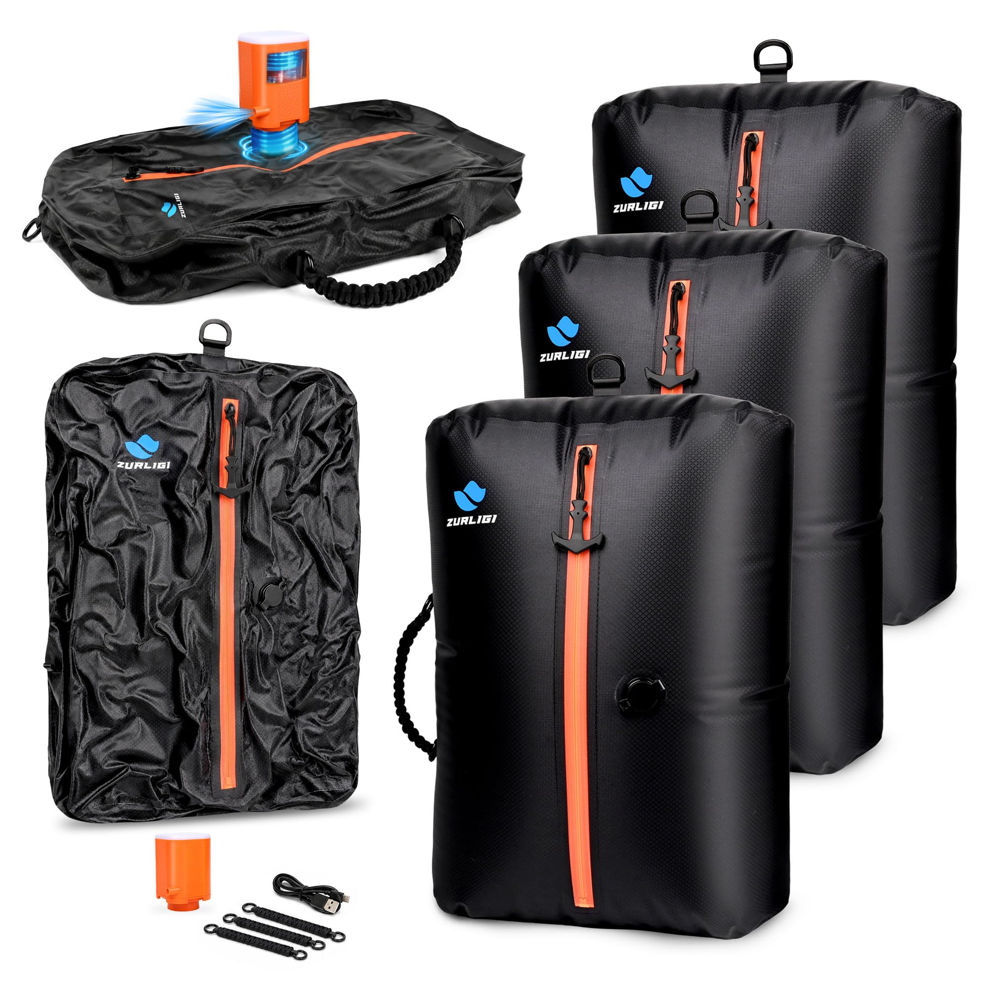 Zurligi 39L Vakuumbeutel-Reiseset mit Pumpe, Nylon, Griff, Schwarz, 3 Stück | Wiederverwendbare, wasserdichte Kompressionsbeutel aus reißfestem Nylon mit Griff für Kleidung, Handgepäck und Reisekoffer