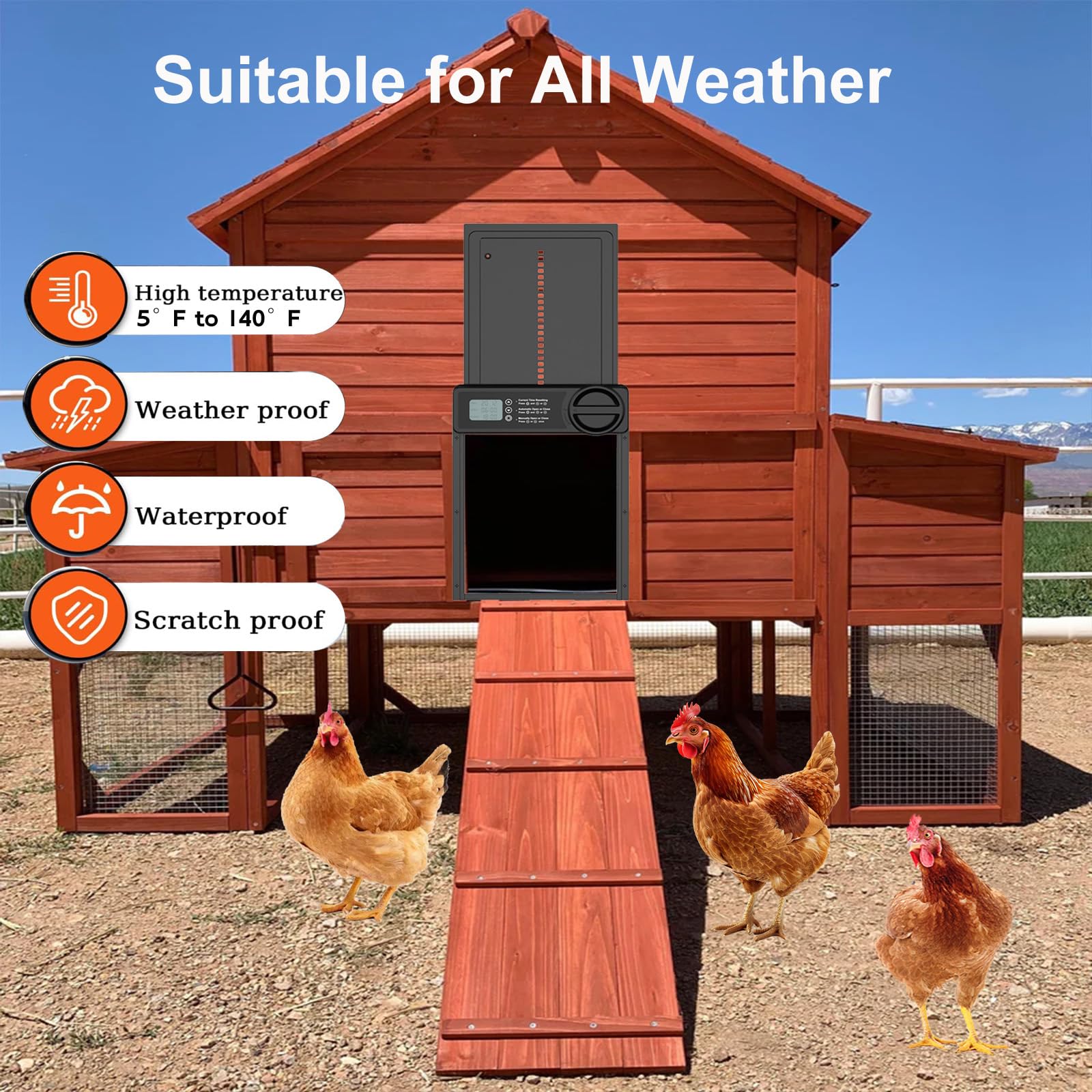 Porta automatica per pollaio, porta automatica per pollo con modalità manuale e timer, alimentata a batteria, display LCD, resistente alle intemperie, anti-pizzico, apriporta elettrico in lega di