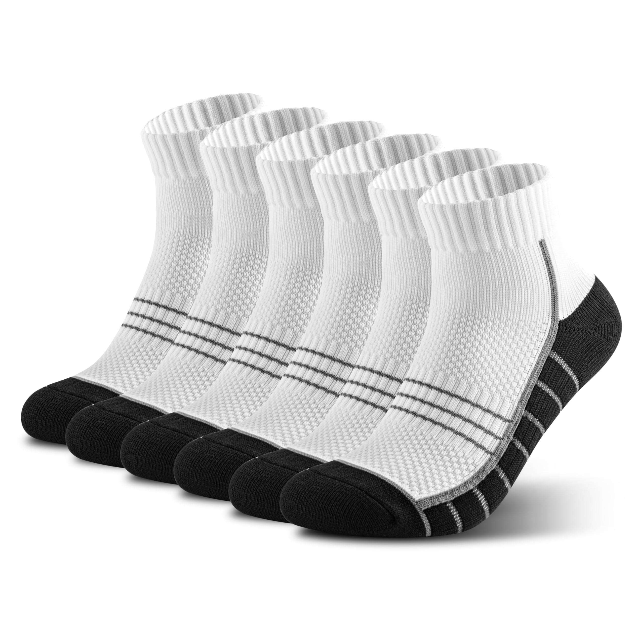 CONRAN KREMIX Running Athletic Ankle Socks Moisture Breathable Cotton Cushioned Wicking Quarter Basketball Tennis Support Fasciitis Relief Socks For Men?White+Black?