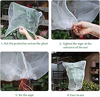 Vista 4 de Kikhope Bolsas de red de protección de frutas con cordón, 10 unidades de malla de barrera de insectos de 29 x 21 pulgadas, bolsas de red