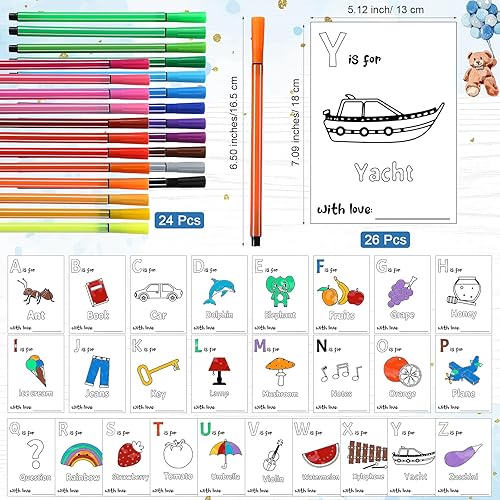 Miniatura 9 de Geelin Divertidas tarjetas de juego para colorear con texto en inglés "Baby Shower Game", con 26 letras del alfabeto de la A a la Z, con 24