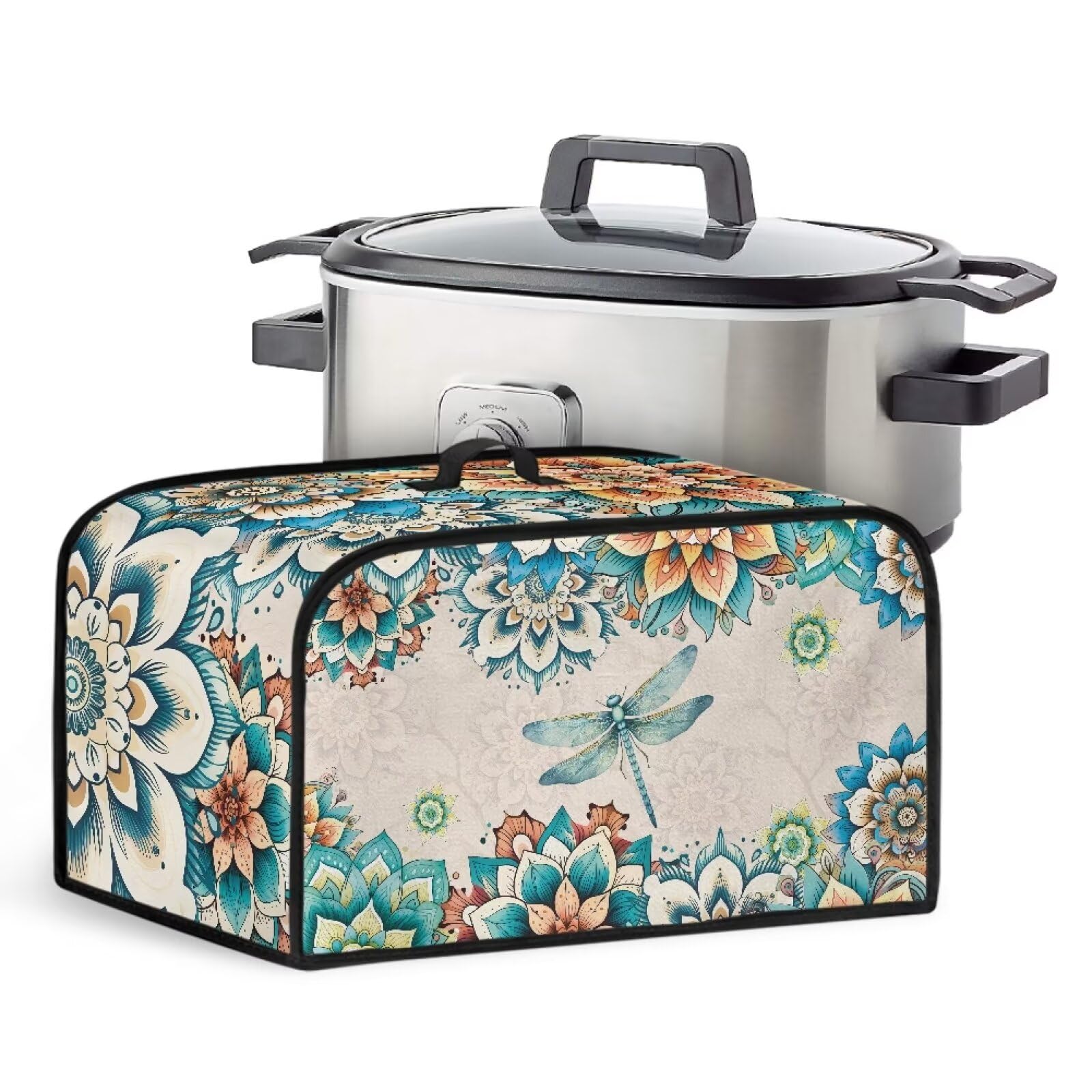 Drnuikhe Vintage Floral Butterfly Small Ktichen Appliance Cover 6-8 Quart Slow Cooker,Oval Crock Pot Covers For Kitchen Counter Black, Kitchen Home Décor