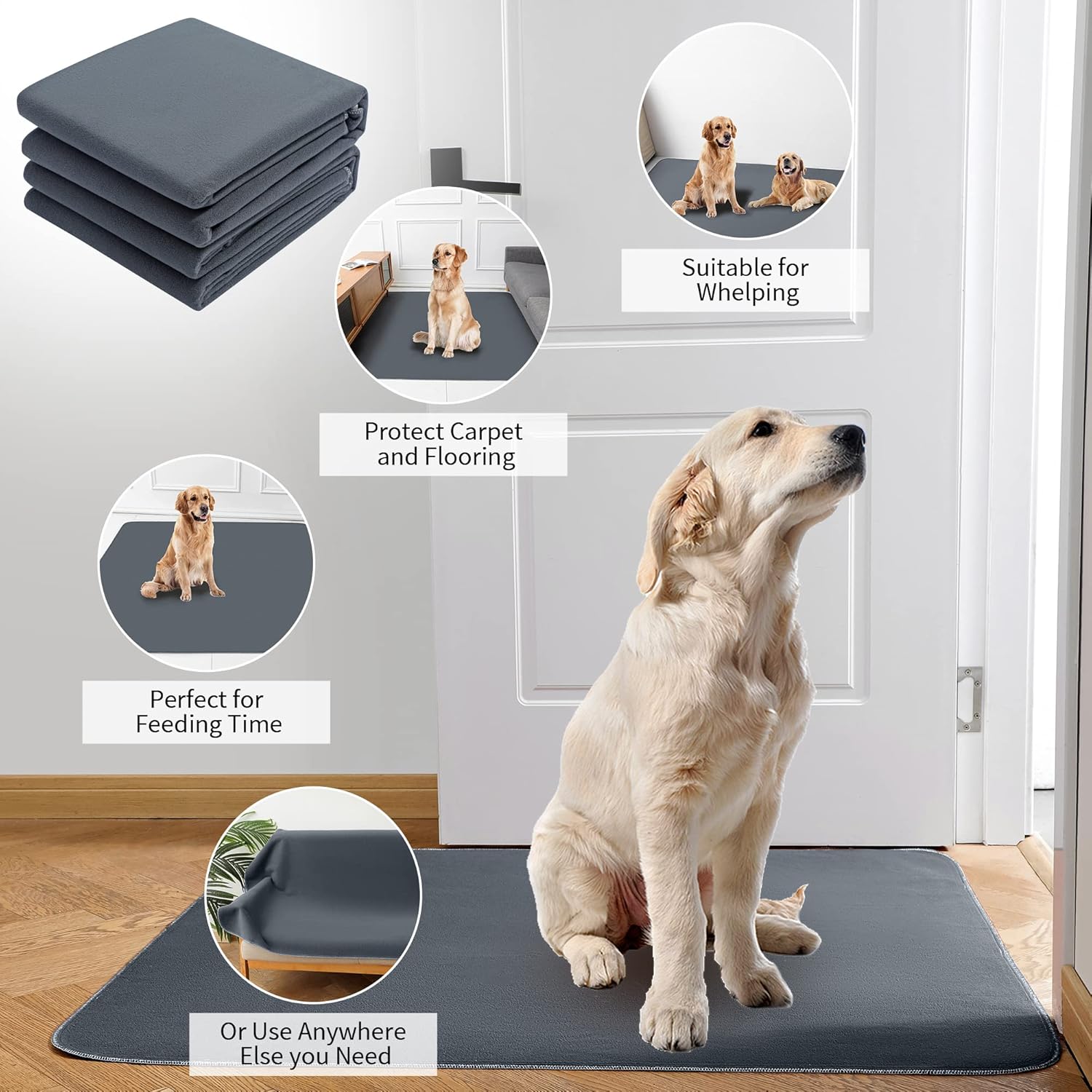 Reusable Pee Pads for Dogs + Pet Grooming Glove,Washable Pee Pads with Fast Absorbent Non-Slip Quick Dry,Whelping Pad for Playpen/Crate,Waterproof Puppy Potty Training Pads,Floor Mat for Pet