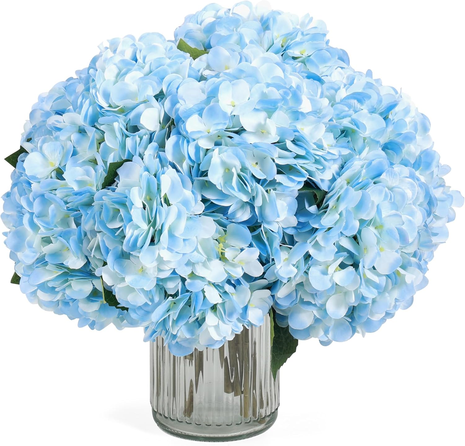 Auihiay 14 PCS Artificial Hydrangea Flowers Bouquets, 13.8" x 7.9" Silk Hydrangea Flowers with Stems and Leaves, Fake Hydrangea Bouquets for Room Party Wedding Table Centerpieces (Blue)