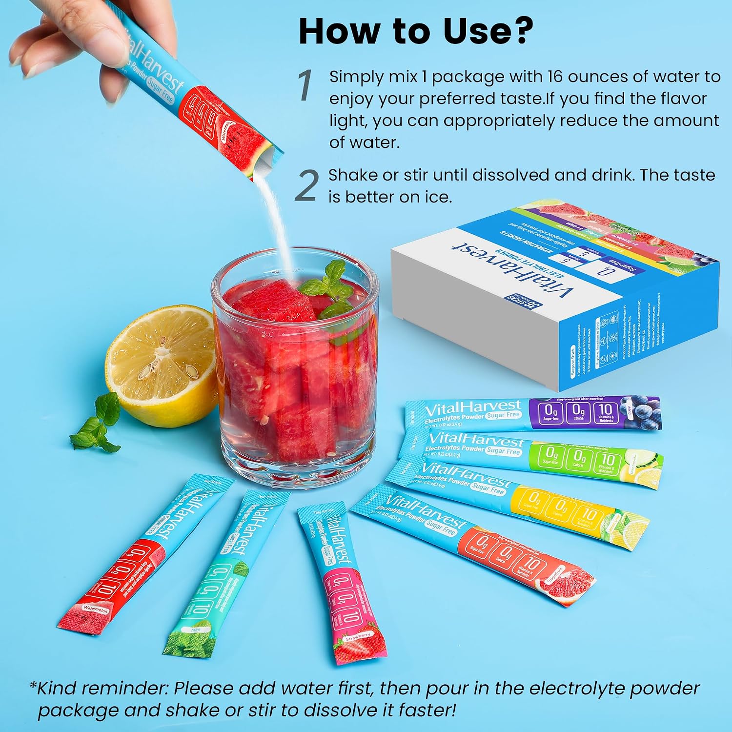 36 Sticks Electrolytes Powder Packets 7 Flavors Sugar Free Hydration Packets Liquid Daily IV Drink Mix, Low Sodium, Lemon Lime, Watermelon, Strawberry, Grape, Grapefruit, Lemon Cucumber, Mint
