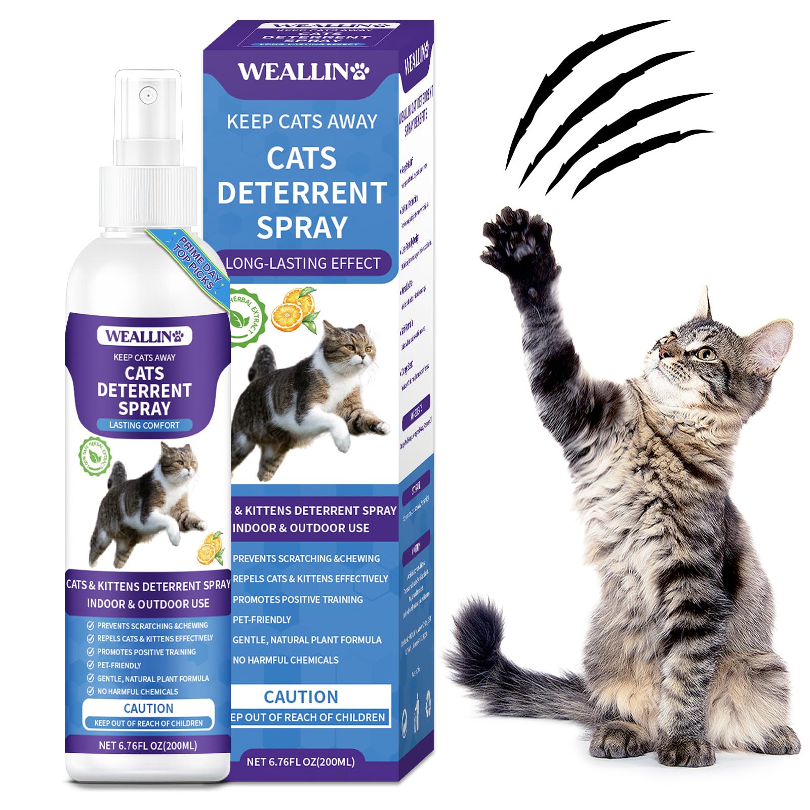 WEALLIN Spray Repellente per Gatti, 200ml Repellente Gatti e Spray AntiGraffio per Gatti Divano, Uso Interno ed Esterno, Protezione del Divano e Mobili, Ideale per Casa e Giardino