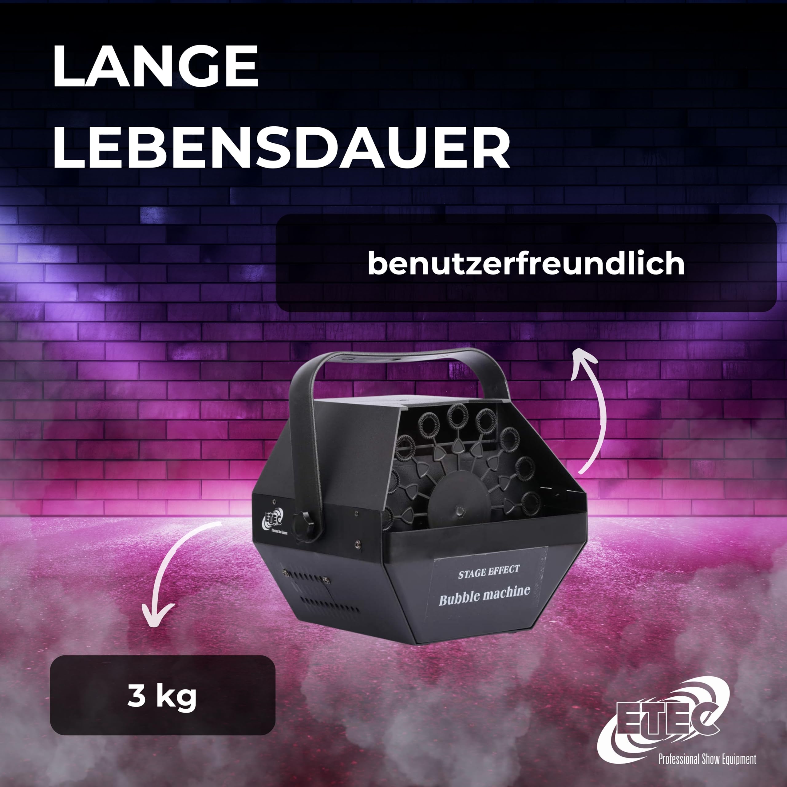 ETEC Professional Seifenblasenmaschine Bubble E500 – Seifenblasen Effekt für Geburtstag, Überraschung, DJ Event, Bühne, Auftritt, Veranstaltung