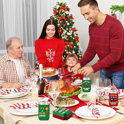 Miniatura 7 de Divertidas fundas navideñas para latas de cerveza, decoraciones de mercancía de historia de Navidad, 8 fundas enfriadoras de latas, enfriadores de