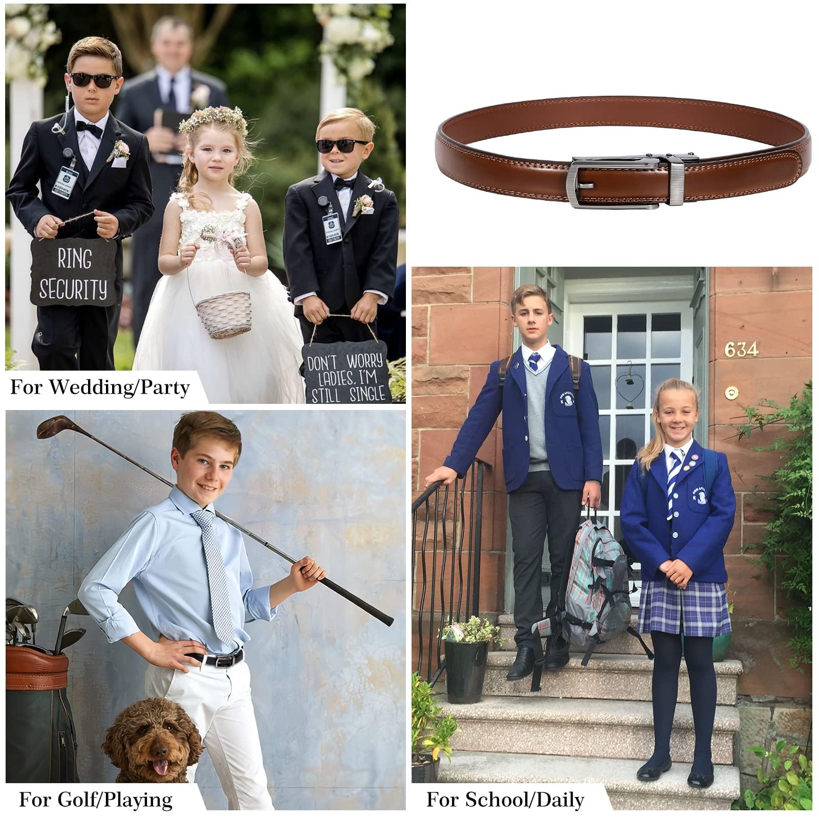 XZQTIVE Junge Ratsche Ledergürtel Easy Slid Klick Schnalle Auto Gürtel für Kinder Schule Uniform Kleid Jeans