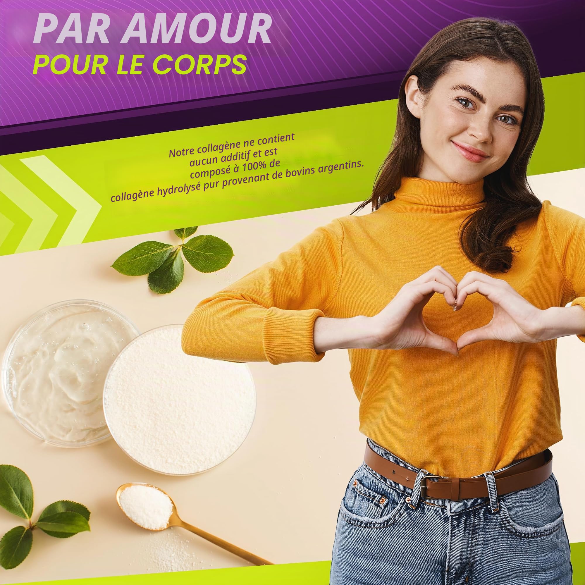Vita2You Poudre de collagène 1 kg - Collagène bioactif - 100 % CollaSel Pro® - issu de l'élevage et de l'alimentation en herbe - Peptides hydrolysés de type 1 et 3 - Protéines - 1000 g - Qualité