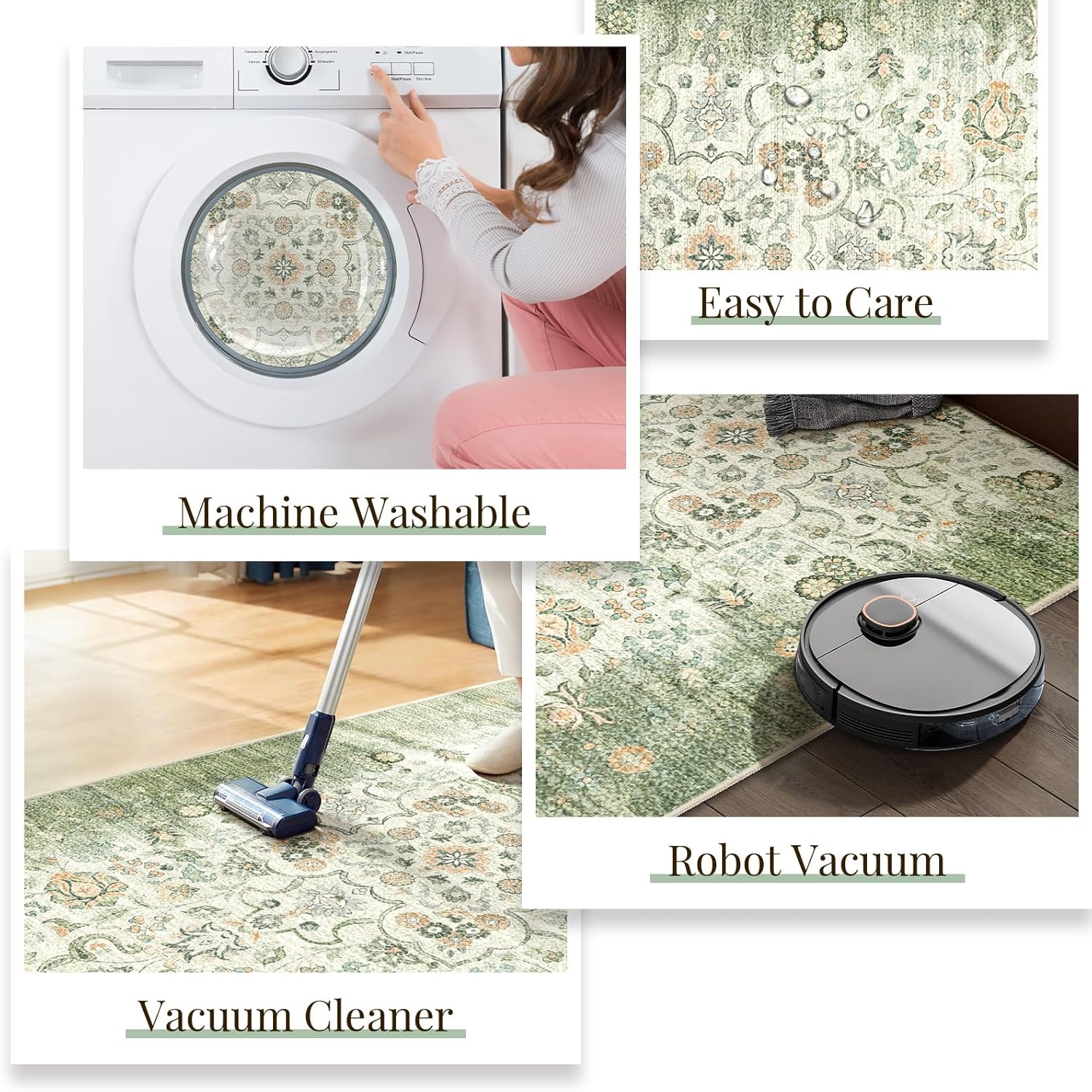 8x10 Area Rugs Washable,Large Green Rug for Living Room Bedroom Dining Room,Boho Vintage Bohemian Distressed Oriental Carpet Non Slip