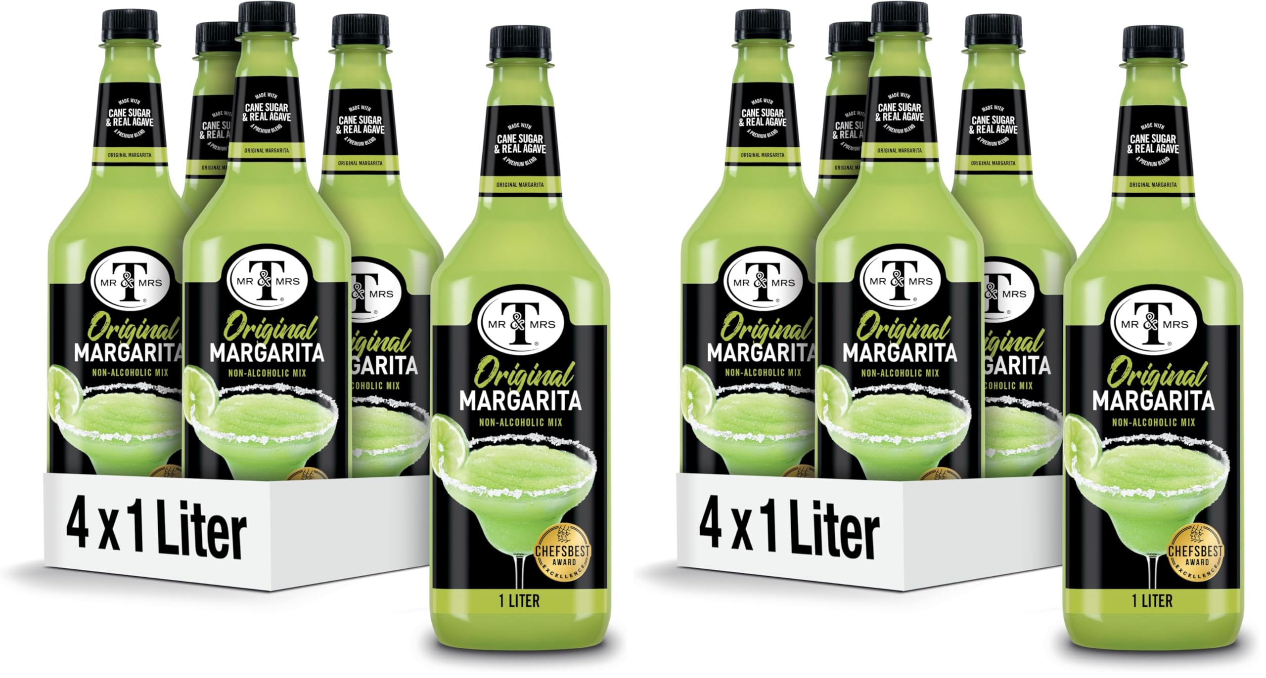 Mr & Mrs T Margarita Mix, 1 L bottle (Pack of 8), Tangy Lime Blend Flavored Cocktail Mixer, Made with Cane Sugar, Perfect for Traditional Margarita and Mocktail Drinks