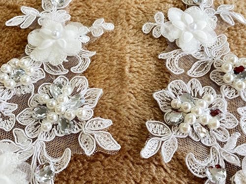 Miniatura 34 de Zbroh Parches de tela de encaje fino bordados con diamantes de imitación bordados, decoración de vestido para coser en lentejuelas cuentas, Azul