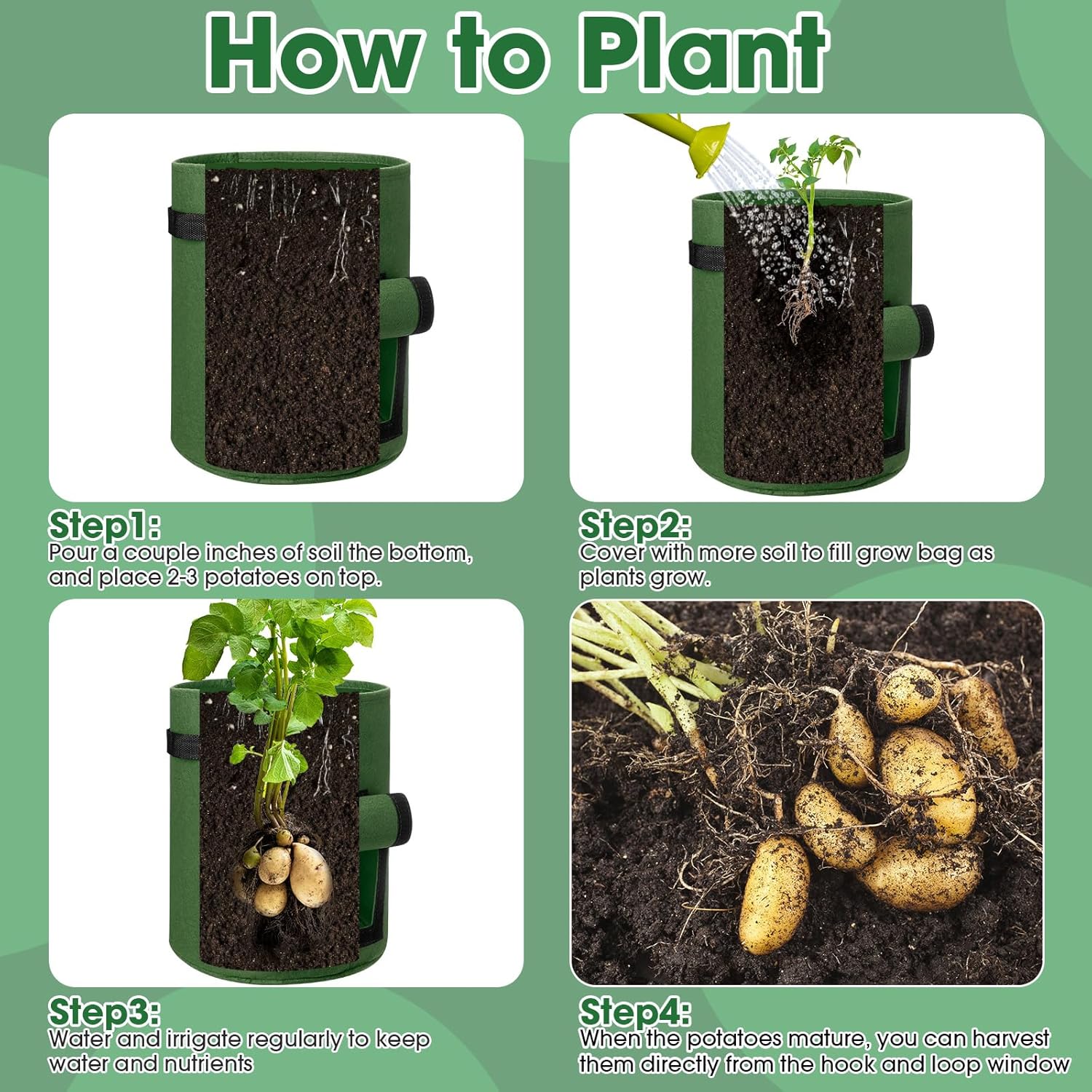 Hushee 10 Pack 10 Gallon Potato Grow Bags Garden Planting Bag with Handle Heavy Duty Thick Aeration Nonwoven Fabric Pots for Tomato Vegetable Flower