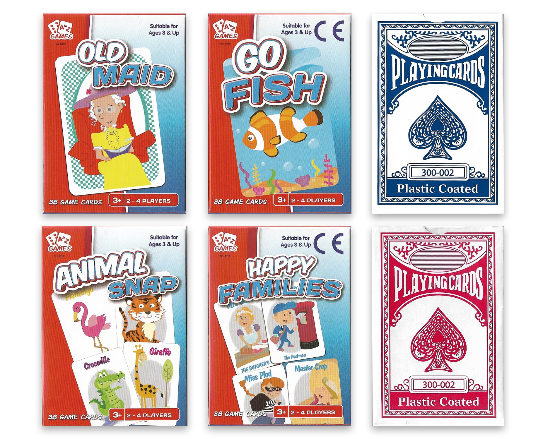 Pack of 6 Classic Card Games for Kids | Animal Snap | Go Fish | Old Maid | Happy Families | Plus Two Packs of Playing Cards UK | Card Games | Party Bag Fillers | Travel Games