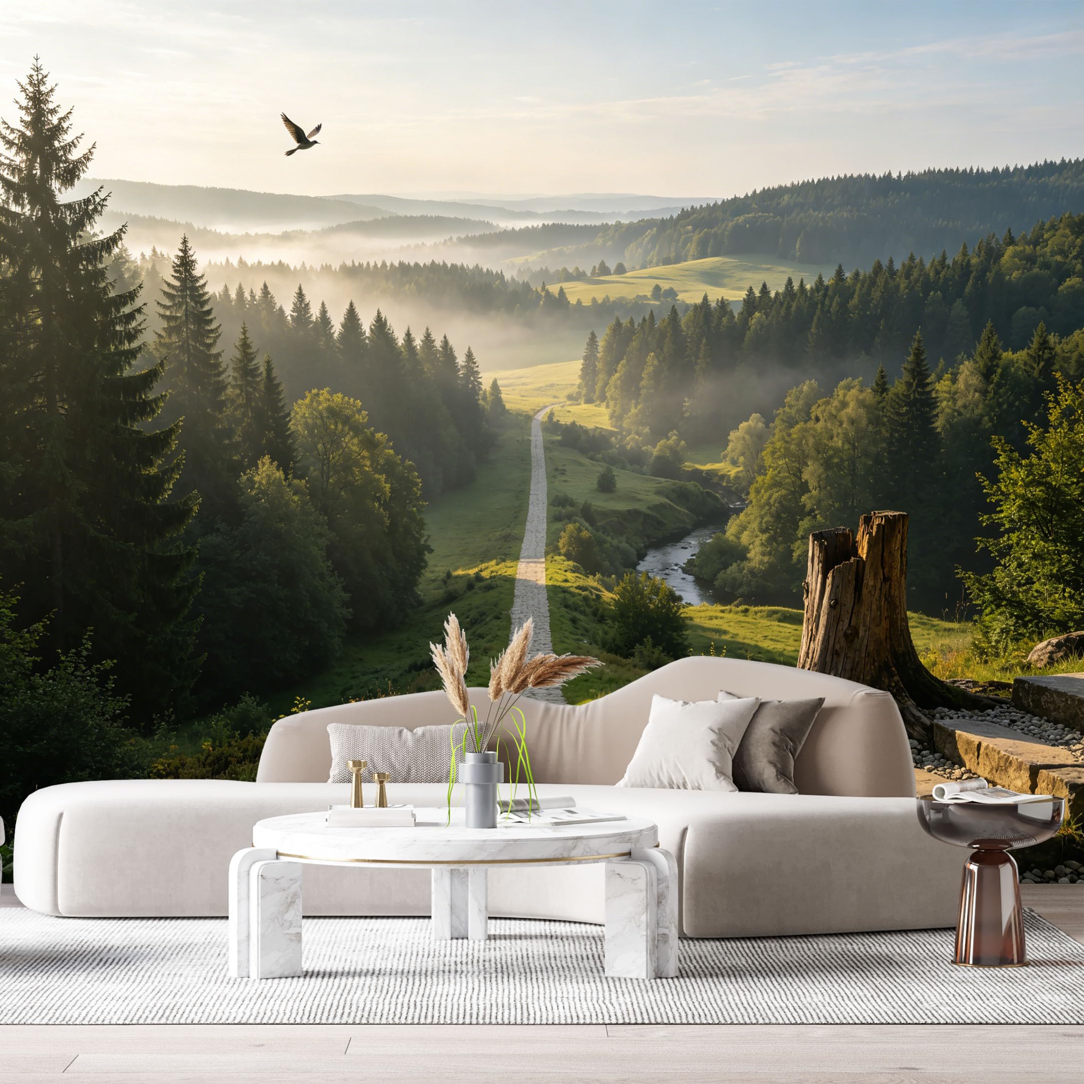 Custom Size Wall Murals Misty Forest Landscape Stone Path Morning Sun SelfAdhesive Wall Fabric Removable Large Wallpaper for Photo Living Room Interior Decor Wall Art