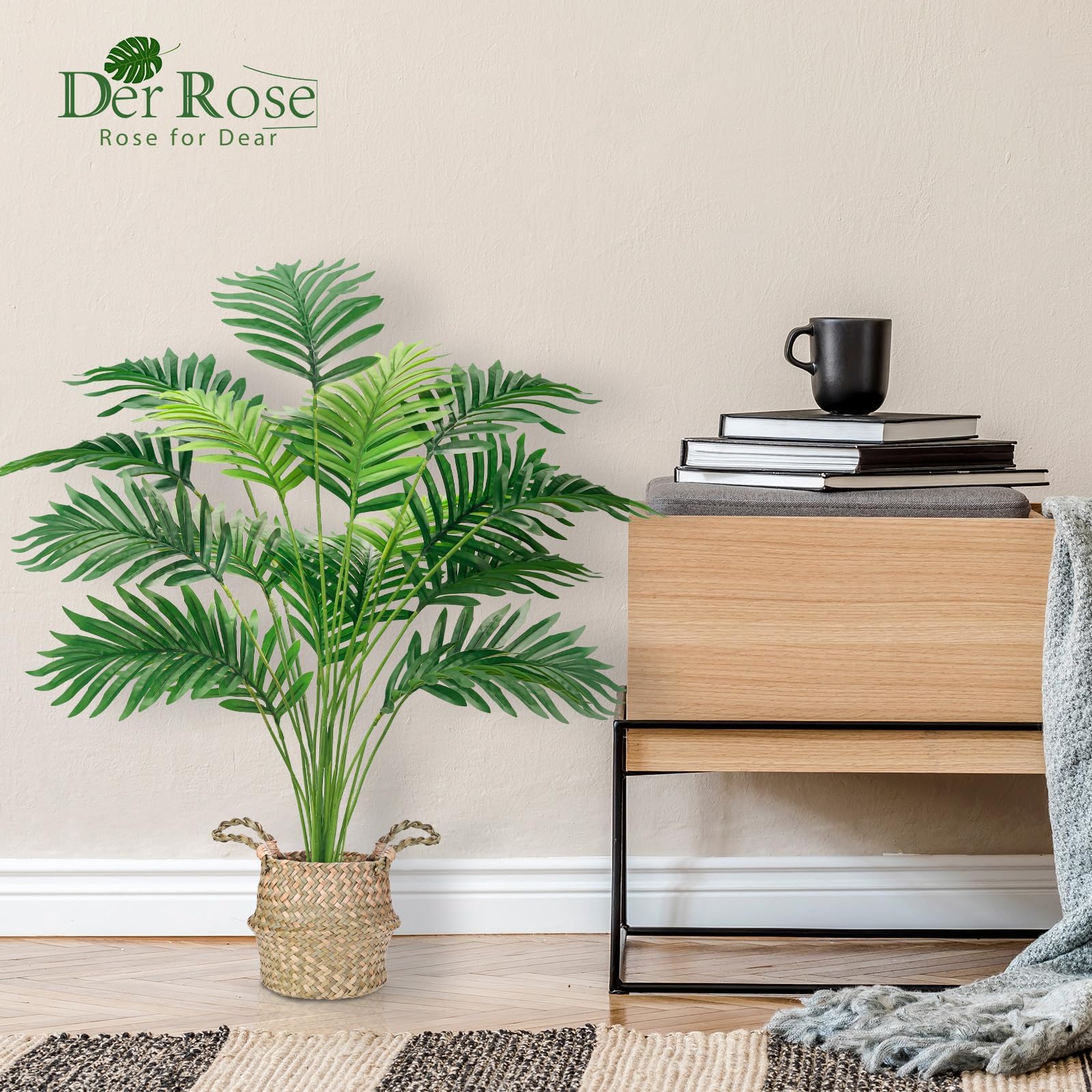 Der Rose Piante artificiali per interni Palma in vaso, 71 cm, pianta finta ideale per la decorazione di soggiorno, camera da letto, ufficio e giardino (1 vaso)