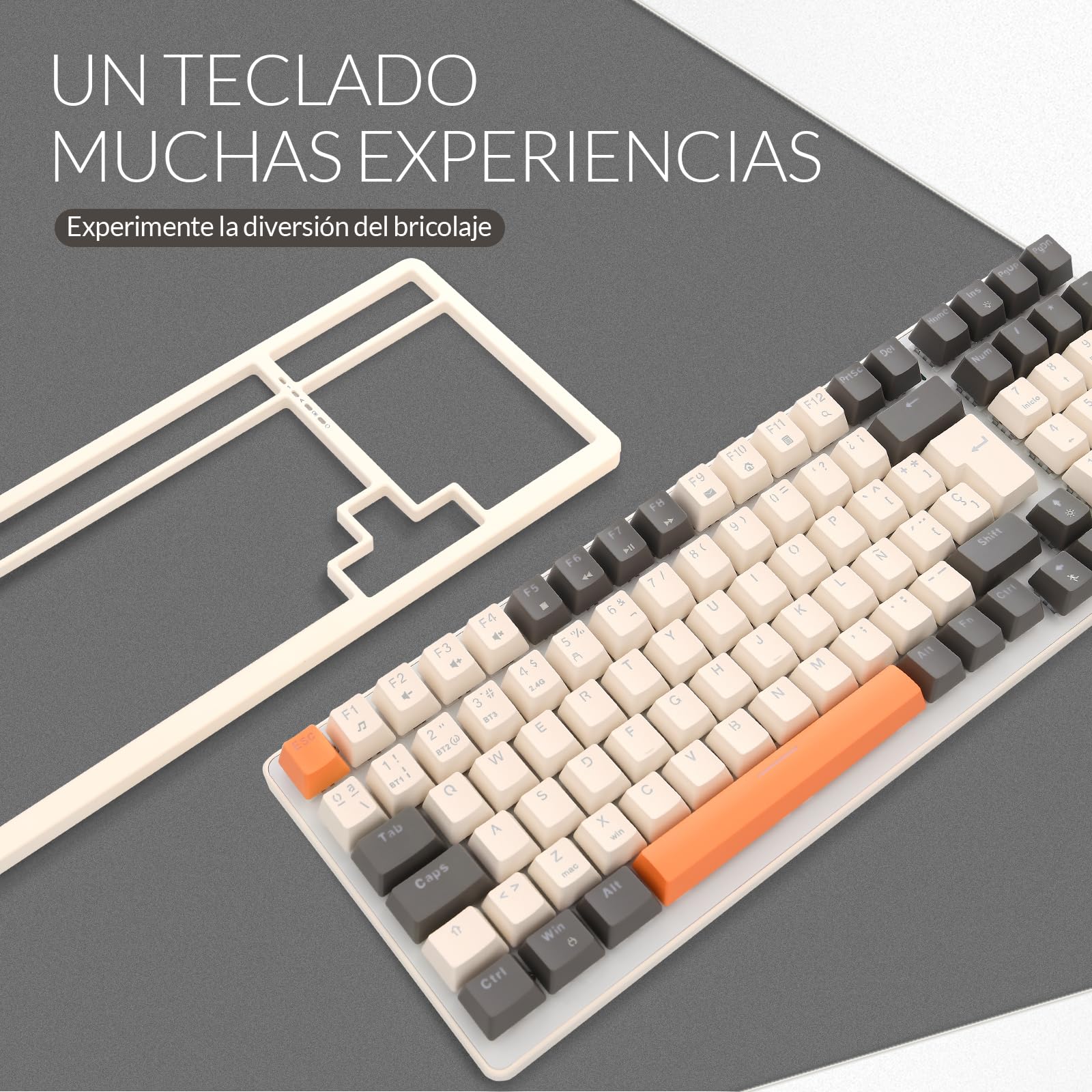 Rii RK909 Teclado 96% Gaming Mecánico, 3 Modos de Conectividad, Retroiluminación LED, Layout Español (Interruptores Rojos)