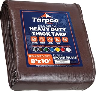 Tarpco Safety Extra Heavy Duty 14 Mil Tarp Cover, Waterproof, UV Resistant, Rip and Tear Proof, Poly Tarpaulin with Reinforced Edges for Roof, Camping, Patio, Pool , Boat (Brown/Black 8â€² X 10â€²)