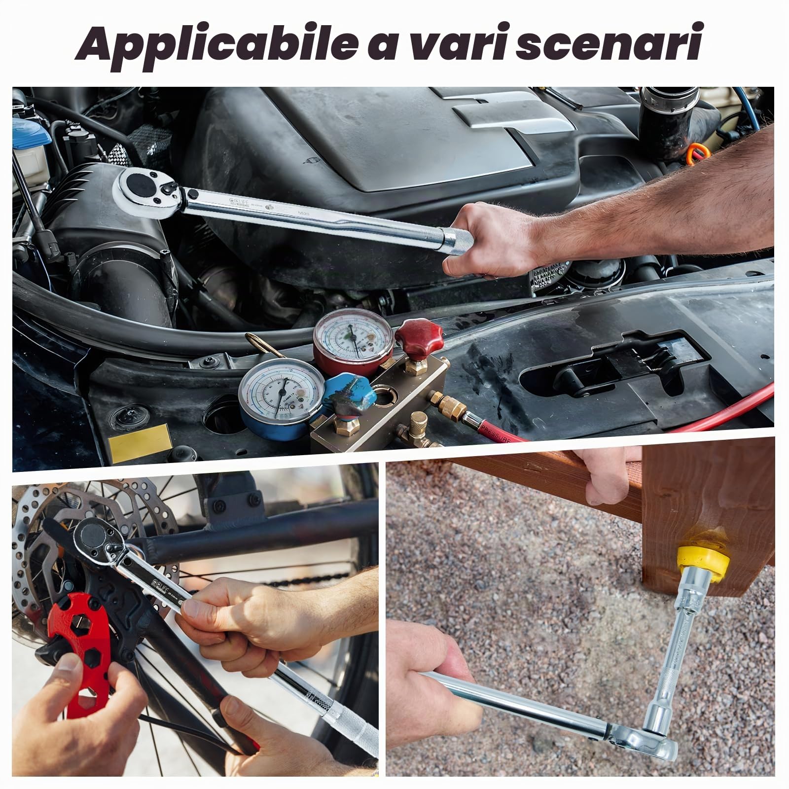 CCLIFE 6 Pezzi Chiave Dinamometrica, 1/2" 28-210 Nm Cr-V, Set di Chiavi Dinamometriche per Auto e Moto con Bussole 17mm 19mm 21mm e Barra di Prolunga 1/2'' 5''