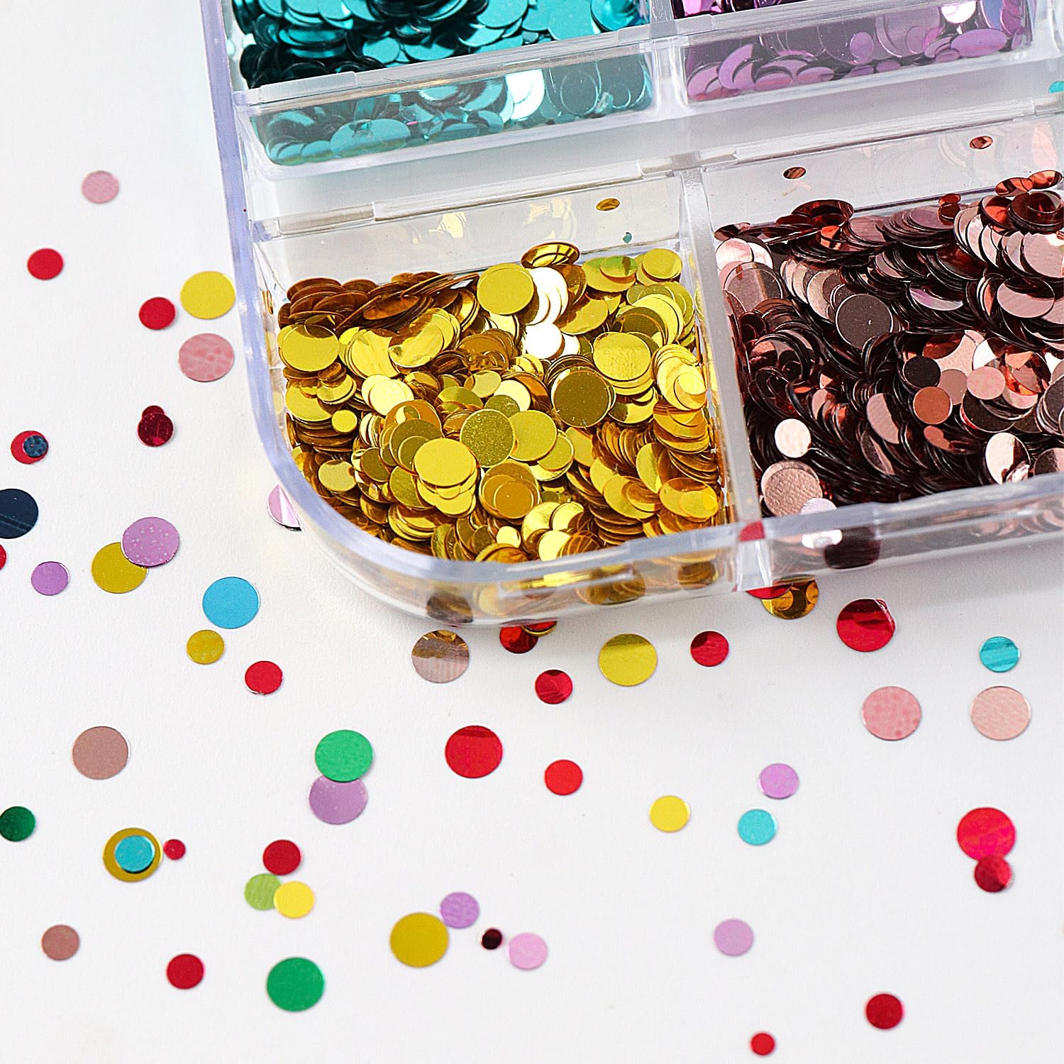2 Boxes Colorful Round Nail Glitter Sequins Holographic Polka Dot Sparkly Flakes with Tweezers Dopamine Style Mixed Size Round Sparkly Decorations for Nail Salon&Home Manicure