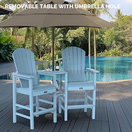 Miniatura 5 de VINGLI Juego de 2 sillas altas Adirondack con bandejas de conexión dobles extraíbles, taburetes de bar Adirondack de polietileno de alta densidad,