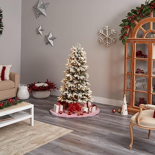 Miniatura 9 de Nearly Natural Árbol de Navidad artificial de abeto de Carolina del Norte de 5 pies con 350 luces blancas cálidas y 1247 ramas flexibles