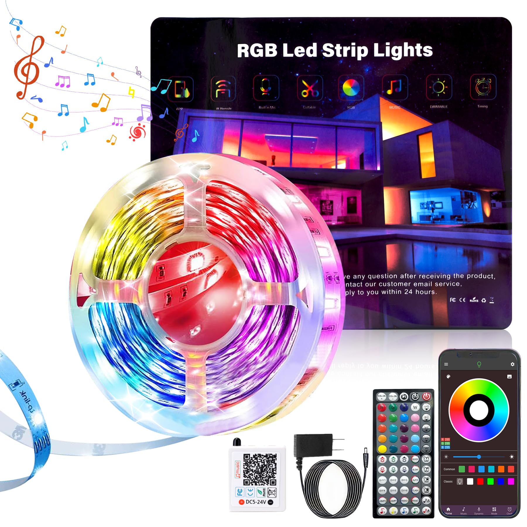 NBBUFF LED Lights for Bedroom 100FT, RGB LED Strip Lights Music Sync, DIY Color Changing LED Light Strip with Remote & App Controll, Led Lights for