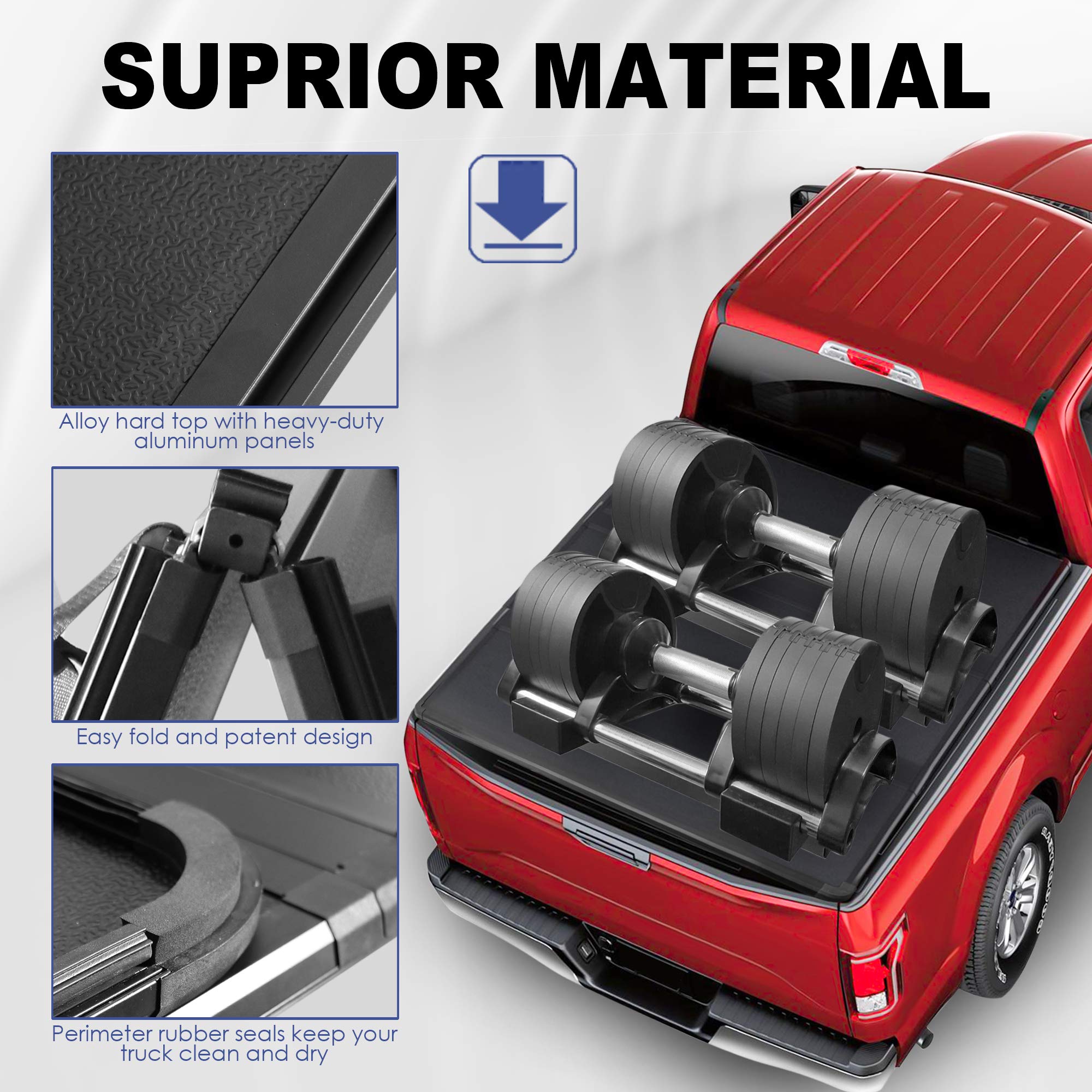 MOSTPLUS TriFold Hard Truck Bed Tonneau Cover On Top Compatible for