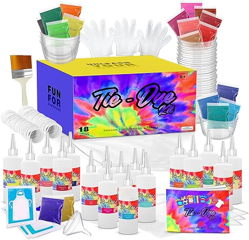 Hearth & Harbor Kit de teñido anudado para niños y adultos, 197 piezas, 18 colores, incluye 18 botellas, 120 bandas de goma, 1 embudo, 1 guía y