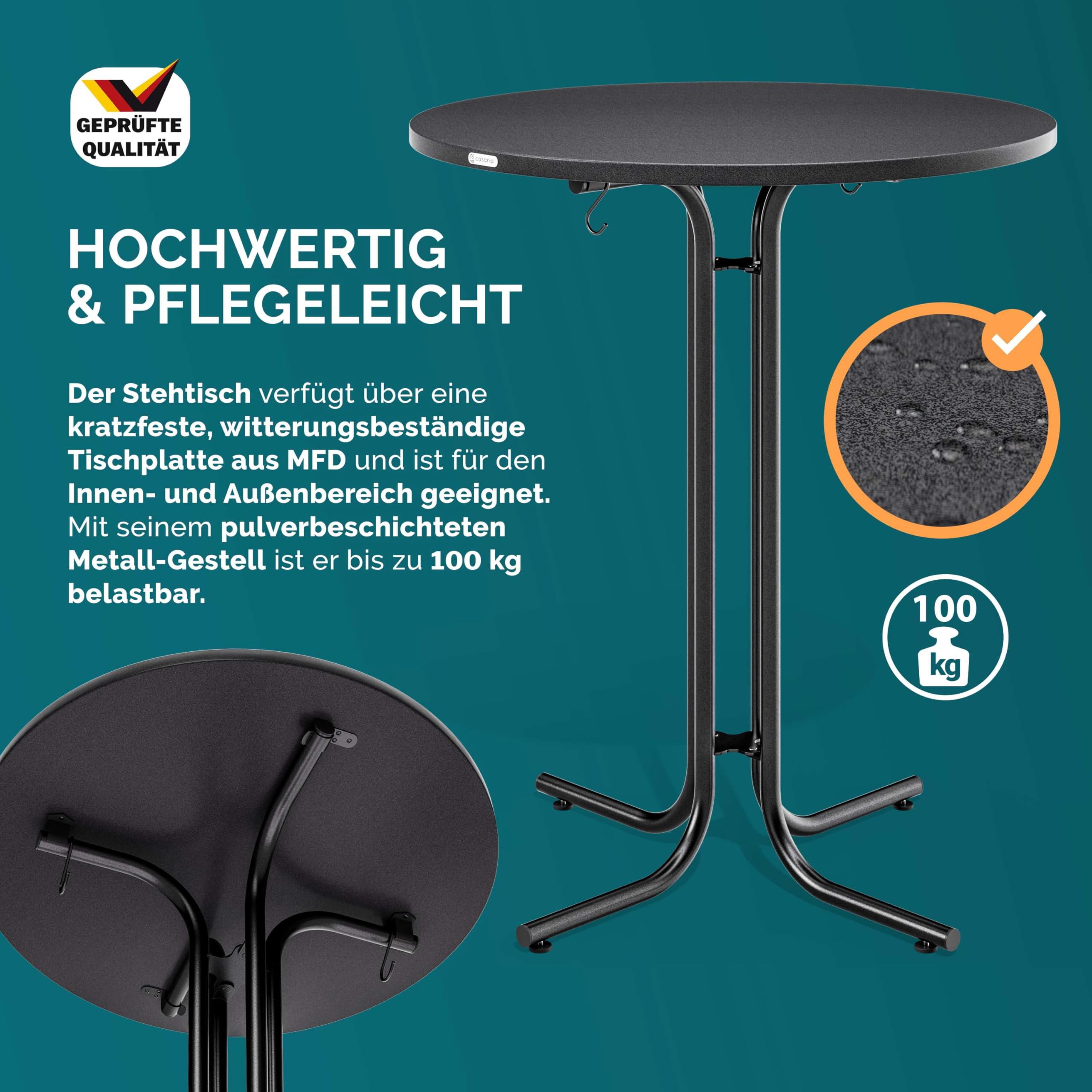 Casaria® Stehtisch mit Husse 80 cm Klappbar Rund Holz Metall Pulverbeschichtet Wetterfest Hoch Set Bistrotisch Bartisch Partytisch Garten Tisch Grau