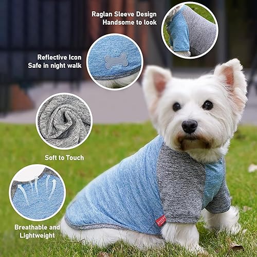 Miniatura 9 de KYEESE Paquete de 2 camisas para perro, manga raglán, de secado rápido, ligeras, elásticas, protegen contra las colas de zorro, camisetas para