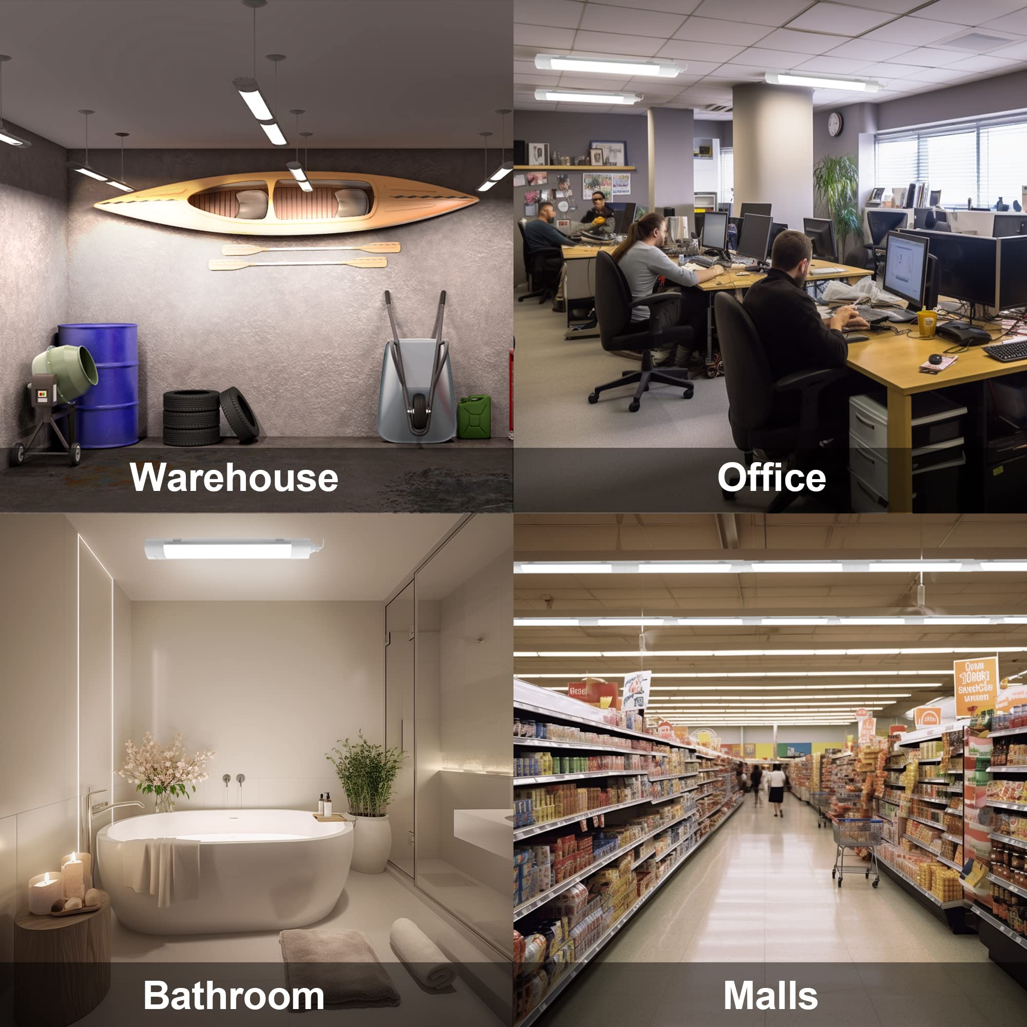 1 3FT Under Cabinet Lighting 16W 1800lm 5000K Plug in Wall Light for Bathroom LED Ceiling Light with — view 6