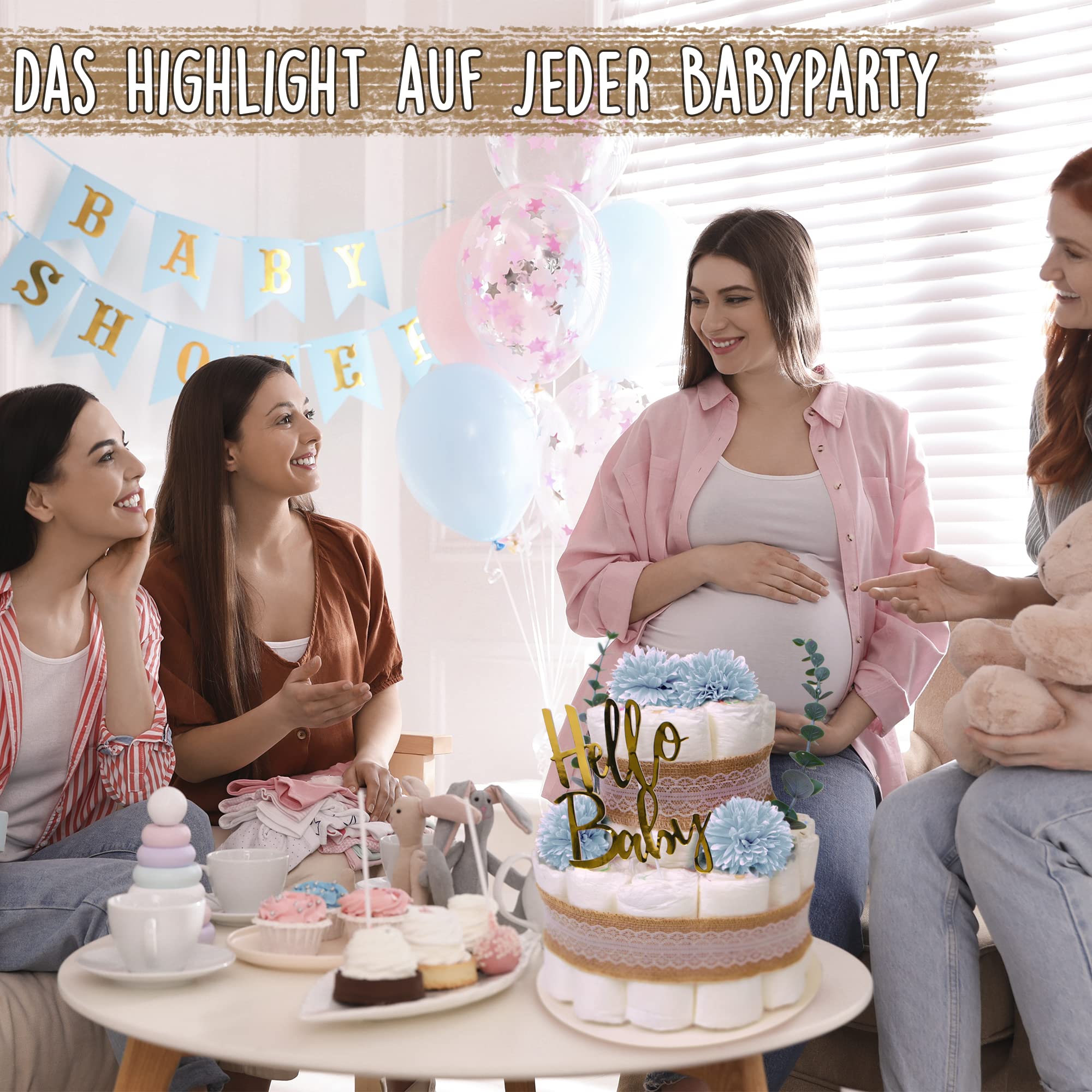 MilaBoo® Tort pieluchy vintage, eukaliptus, liliowy, wysokiej jakości prezent dla noworodka z pieluchami (fioletowy)