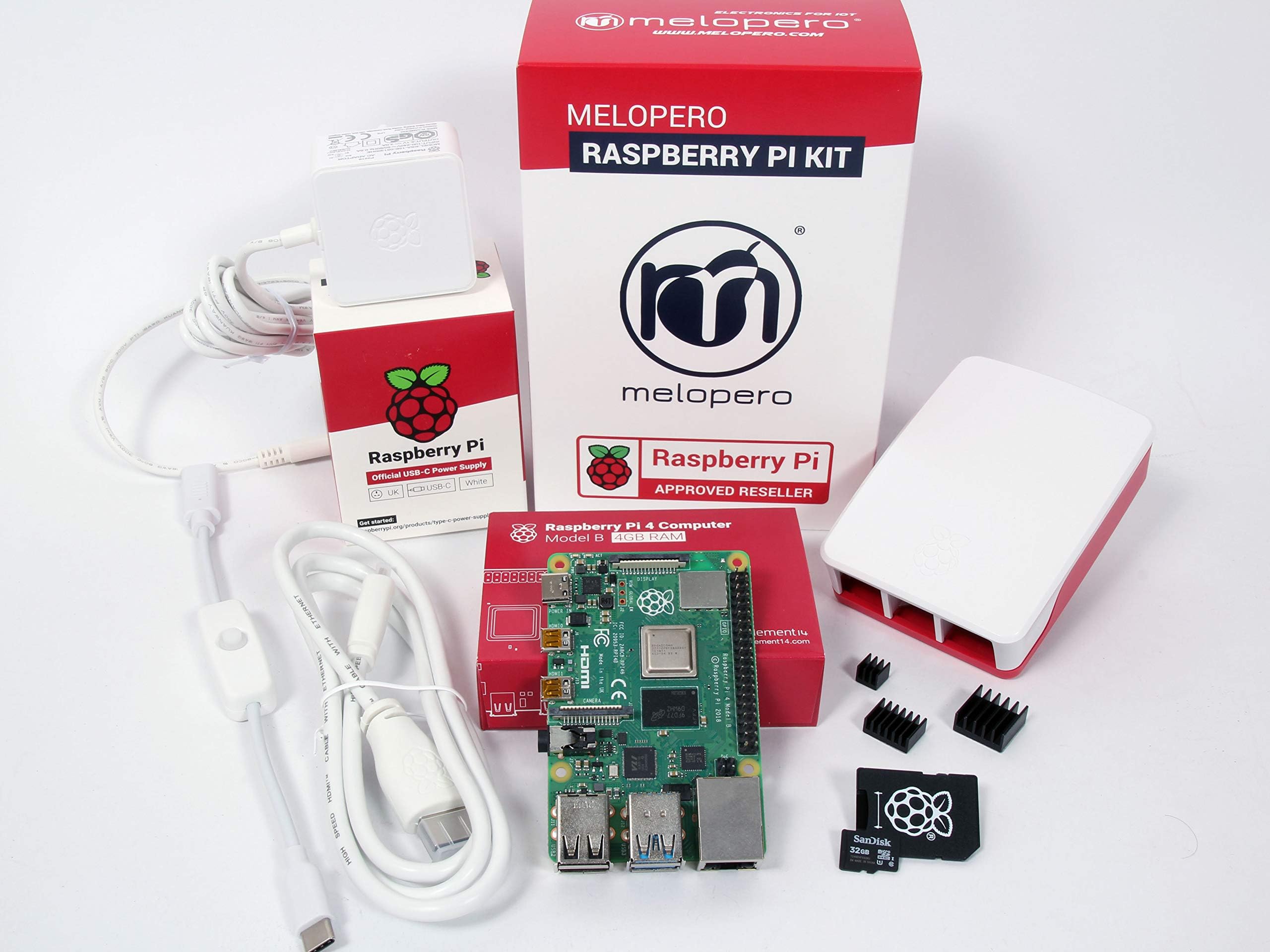 Melopero Raspberry Pi 4 Computer OFFICIAL PREMIUM KIT (4GB RAM, WHITE, UK PLUG)