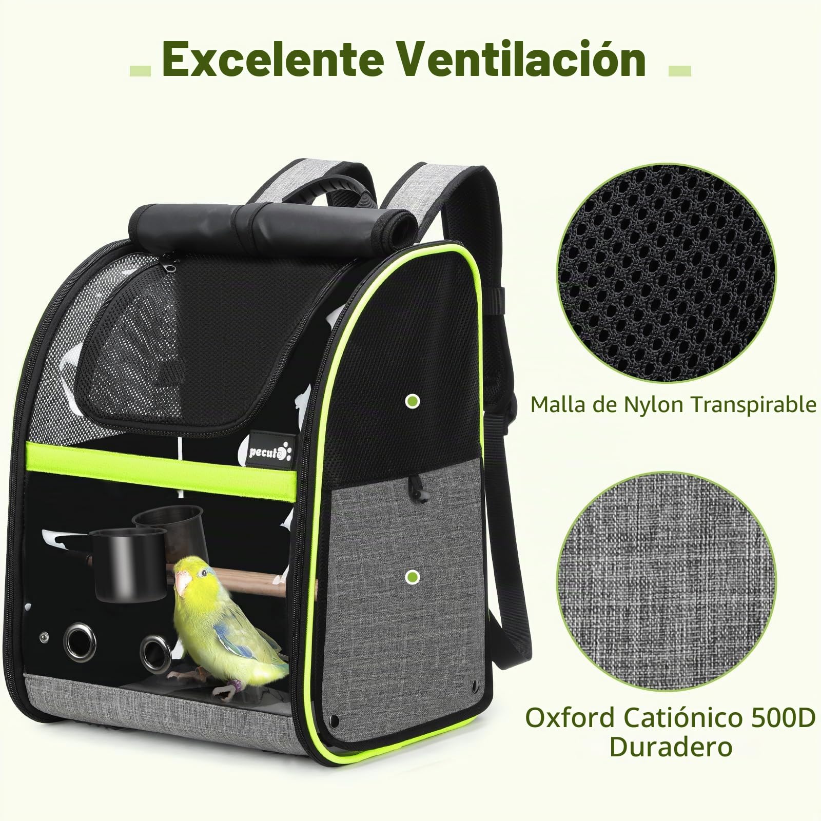 Pecute Transportin pájaros Plegable Bolsa transportadora para pájaros Mochilas para Loro para Viajar en Tren/automóvil/Restaurante/avión, Gris