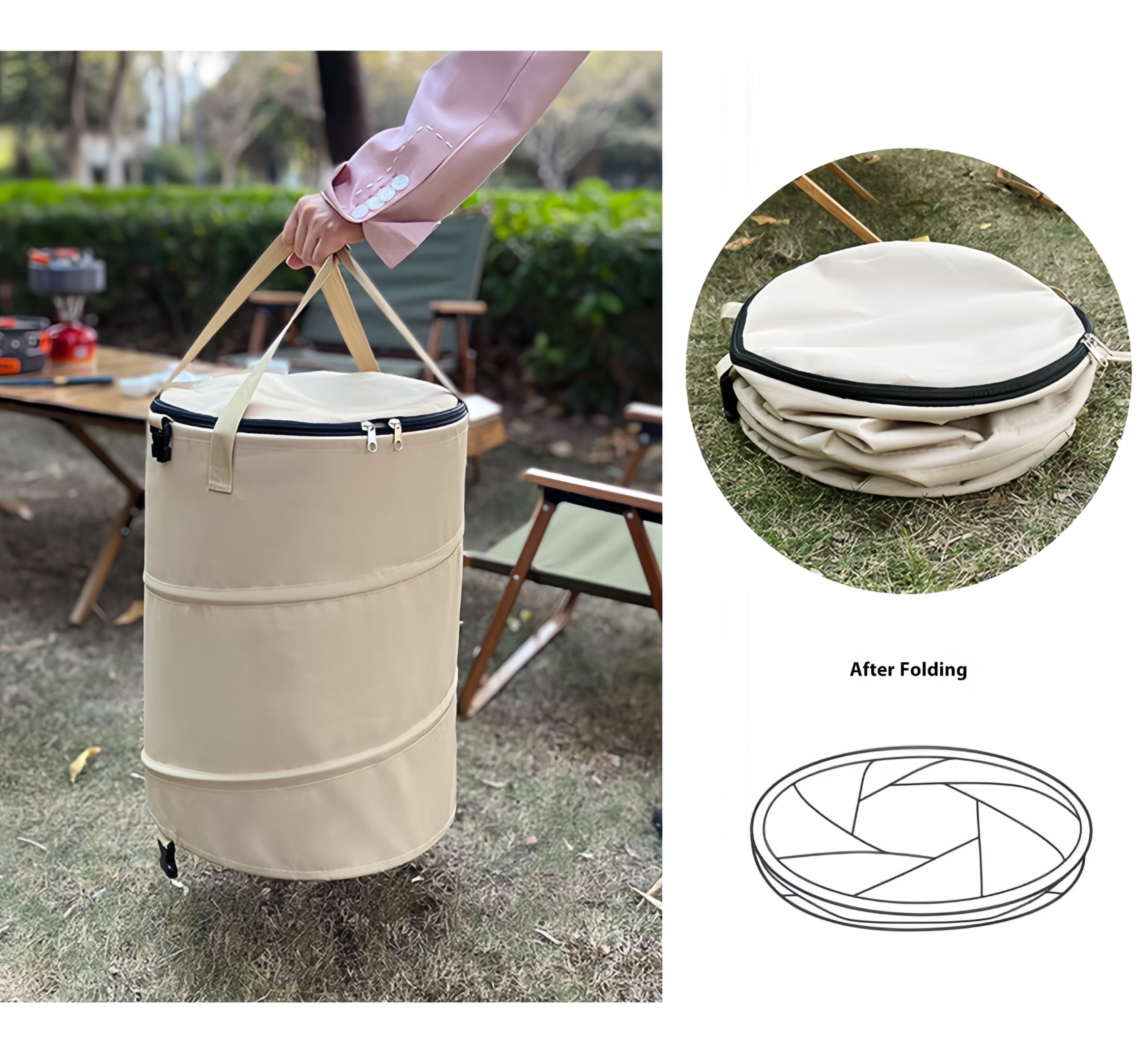 Faltbarer Camping Mülleimer, Müllsackständer Für Wohnmobil, Wiederverwendbarer Outdoor-Müllbehälter, Multifunktional Lagereimer Mit Deckel, Gartenabfallbeutel Mit Reißverschluss (Kaffee, 45x55cm)