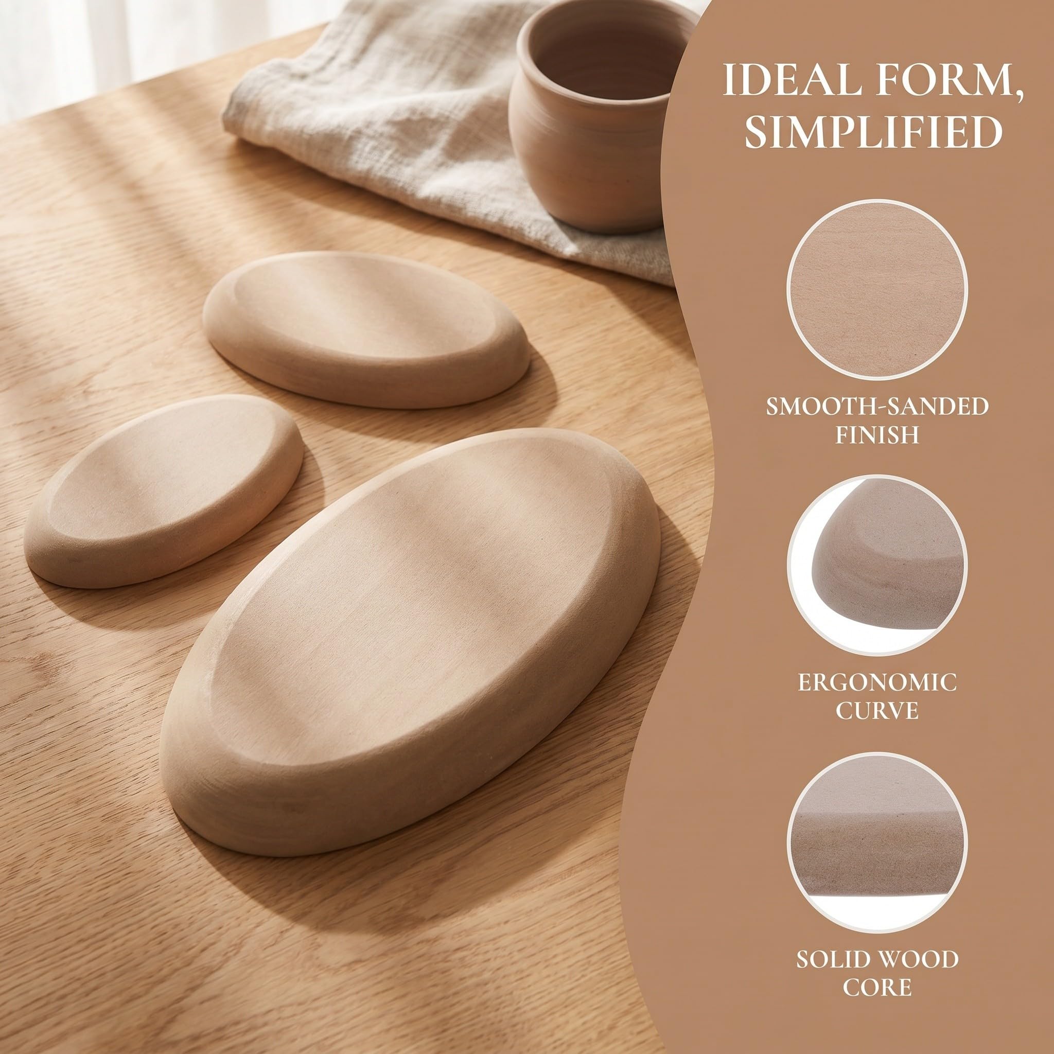 Operitacx 3 moldes ovalados para cerámica, moldes para forma a platos de cerámica. de para arcilla, tablas de madera para modelado a mano, manualidades de (5,43&;/7,87"/11,8")