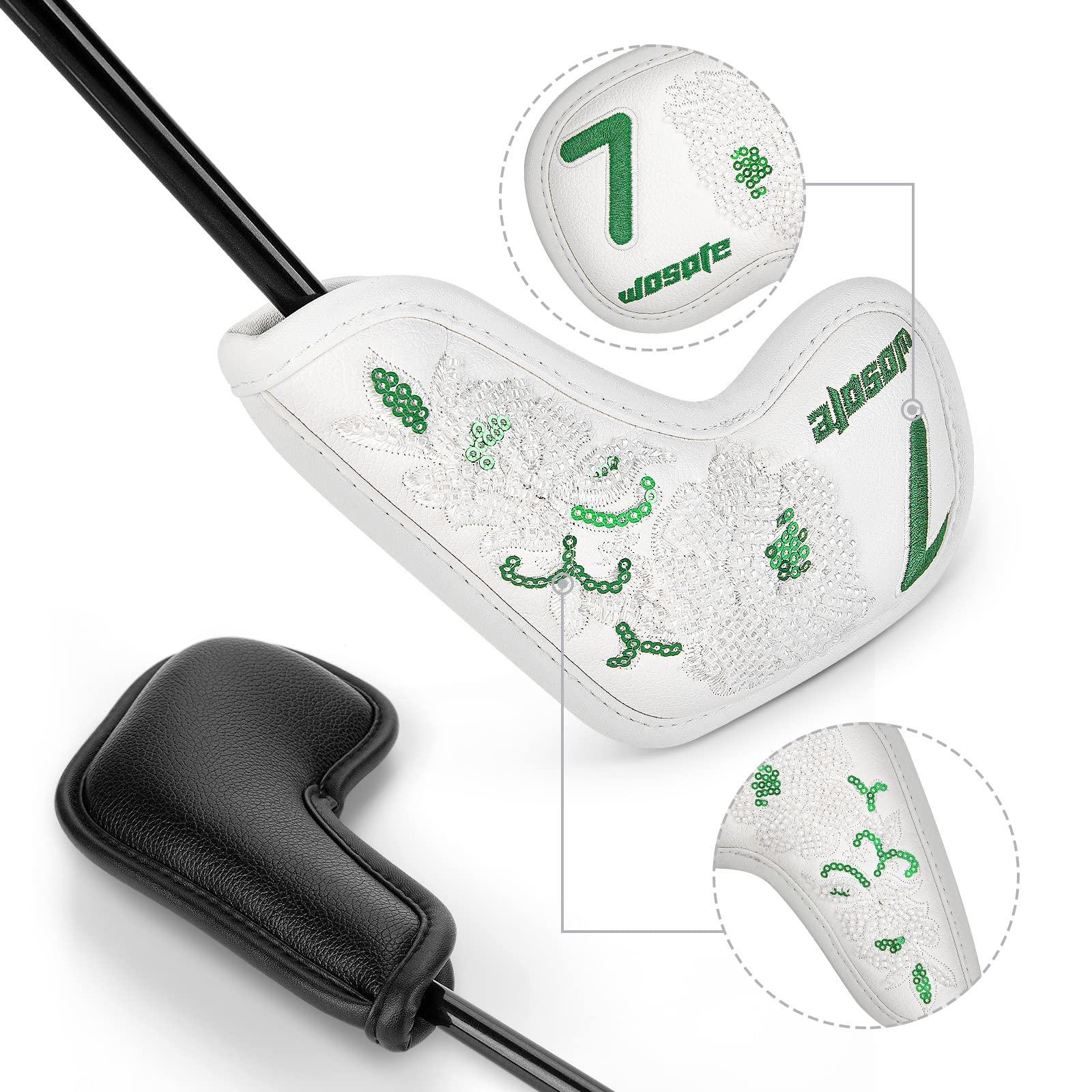 10 Teile/Satz Golf Eisen Headcovers PU Pailletten Stickerei Weiches Plüschfutter Schutzhülle Kopfbedeckung Magic Tape Verschluss Sportzubehör,Black