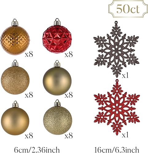 Miniatura 15 de Valery Madelyn Juego de adornos decorativos para árbol de Navidad para otoño, Halloween, 50 unidades de 2.36 pulgadas, rojo, verde y dorado