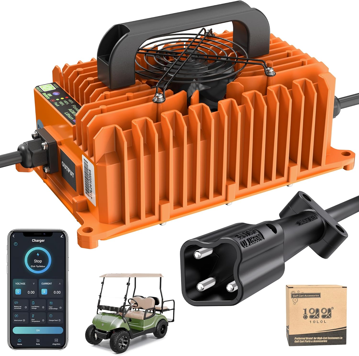 10L0L 15 Amp 48 Volt Golf Cart Charger for Yamaha G29 - Smart Golf Cart Battery Charger, 3 Batteries Types Support, Battery Repair, Automatic Power Recharge, IP67 Waterproof