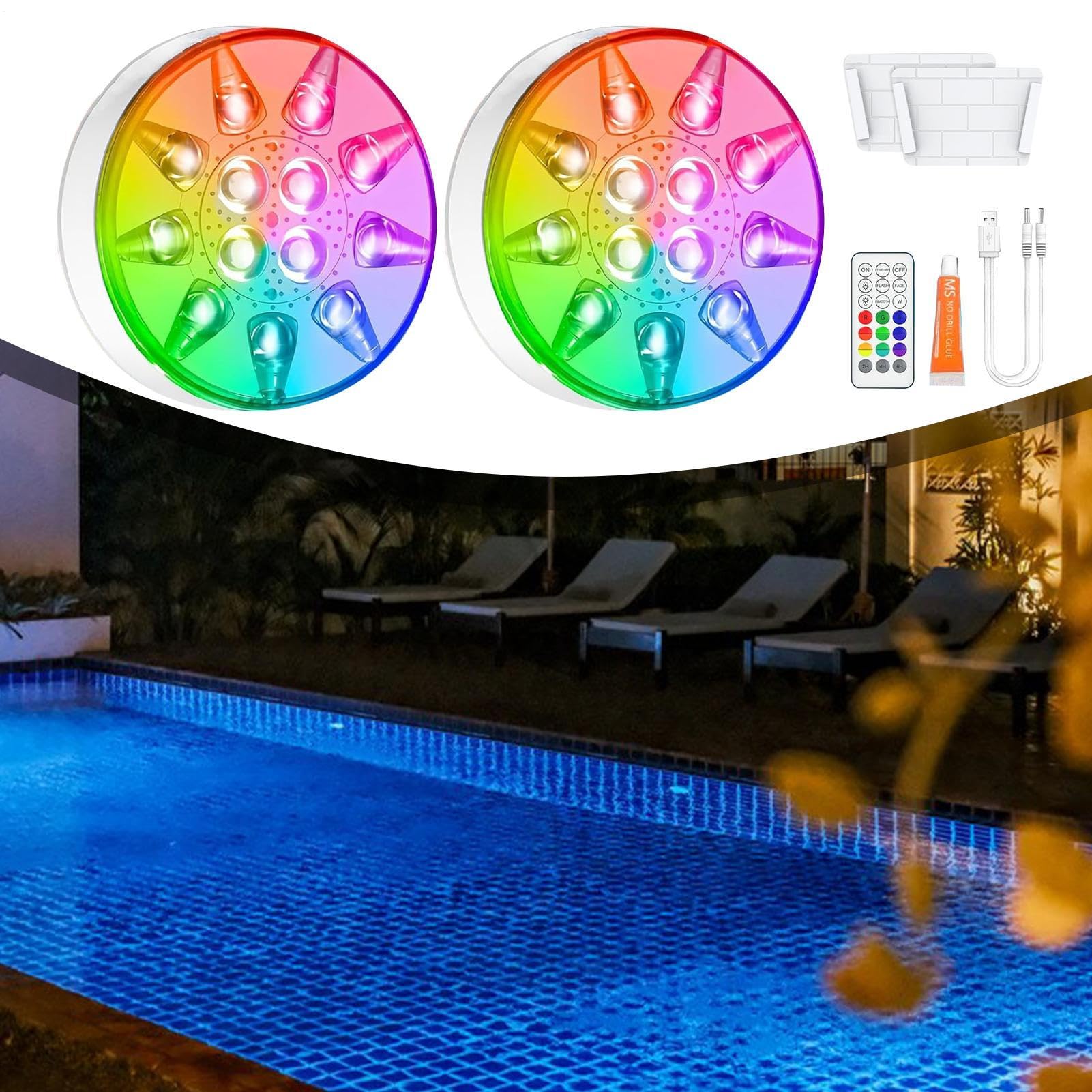 Luces flotantes para piscina, 16 colores, impermeables, recargables, con