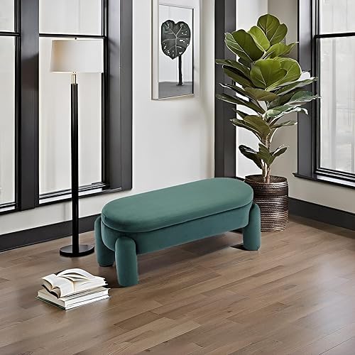 Miniatura 4 de LukeAlon Bonito banco de zapatos de terciopelo con almacenamiento, banco de entrada tapizado de 45 pulgadas de ancho con marco de madera maciza,
