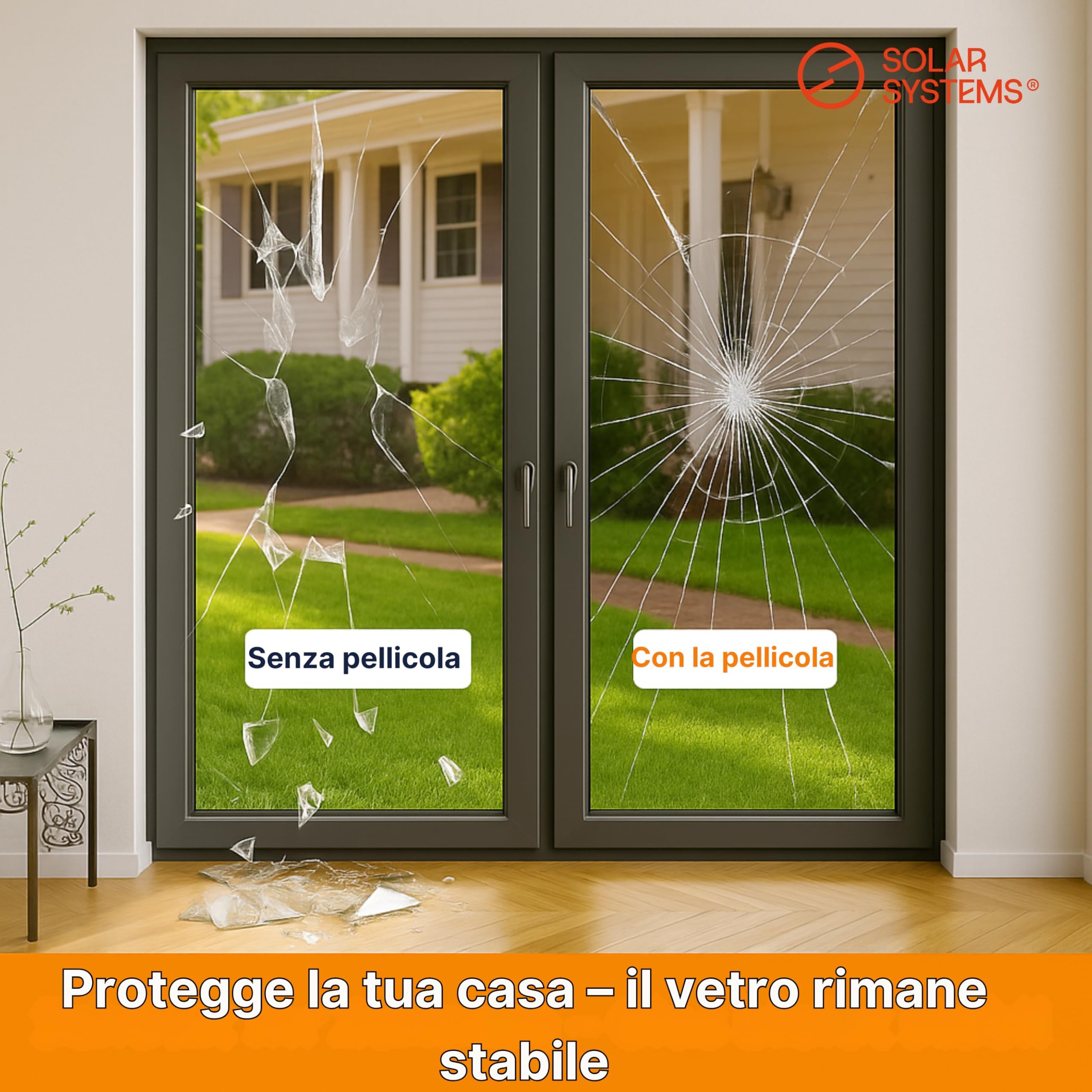 Solar Systems - Pellicola antieffrazione per finestre - Trasparente e autoadesiva - Spessore 8C 250 µm - Classe di sicurezza P1 - Per casa, ufficio - Con filtro UV - 152 cm x 300 cm