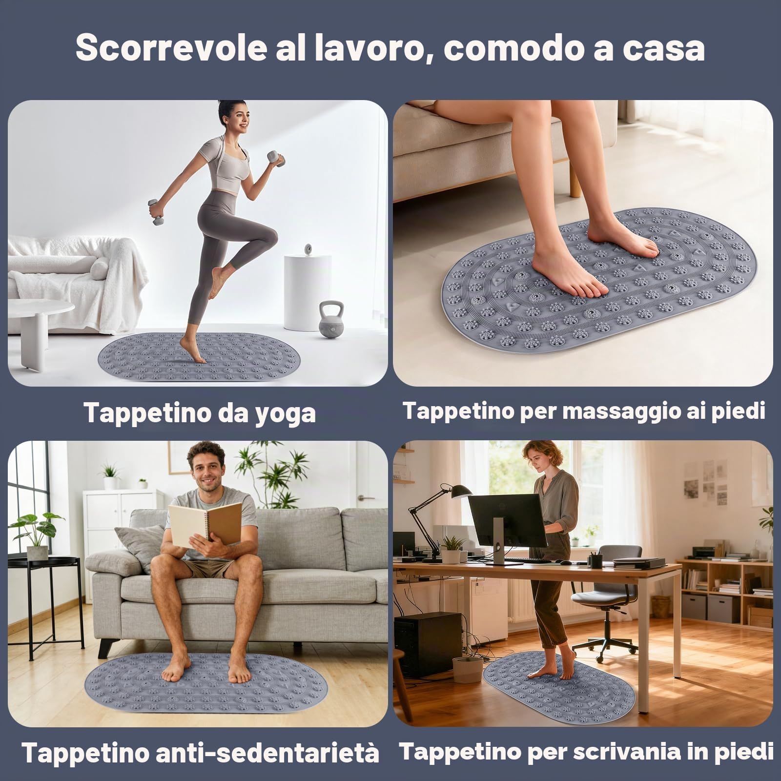 Silicone Massaggio Piedi, 75 x 44 cm Riflessologia Plantare, Grigio | Rolcoassuns Tappeto Massaggiante Antiscivolo, Favorisce la Circolazione Sanguigna, Allevia la Stanchezza, Facile da Pulire