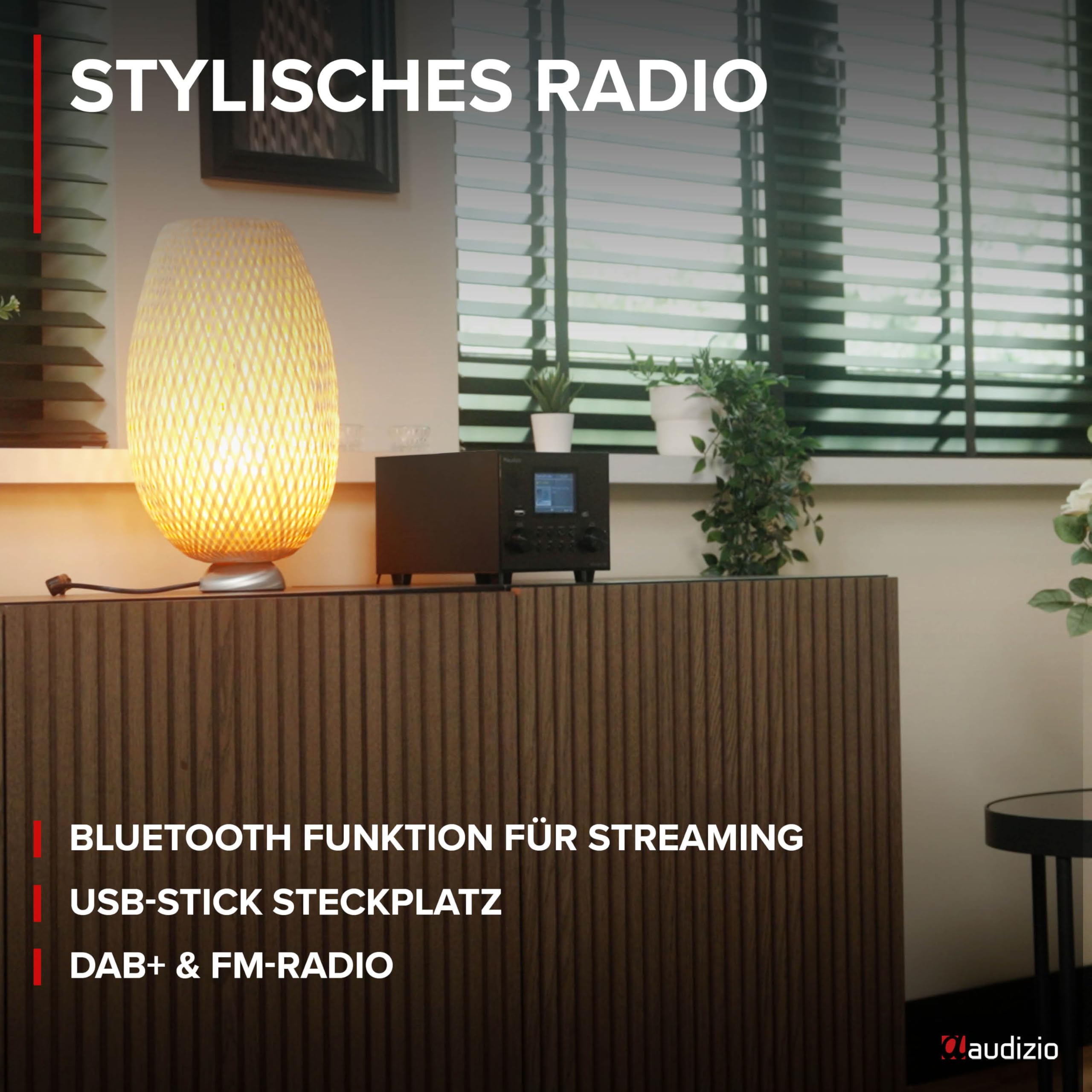 Audizio Vieste - DAB Radio mit Bluetooth, 60 Watt Lautsprecher, DAB Plus Radio mit USB Anschluss, FM & UKW, Weckerfunktion, 20 Speicherplätze, Auto-Suchlauf, Schwarz